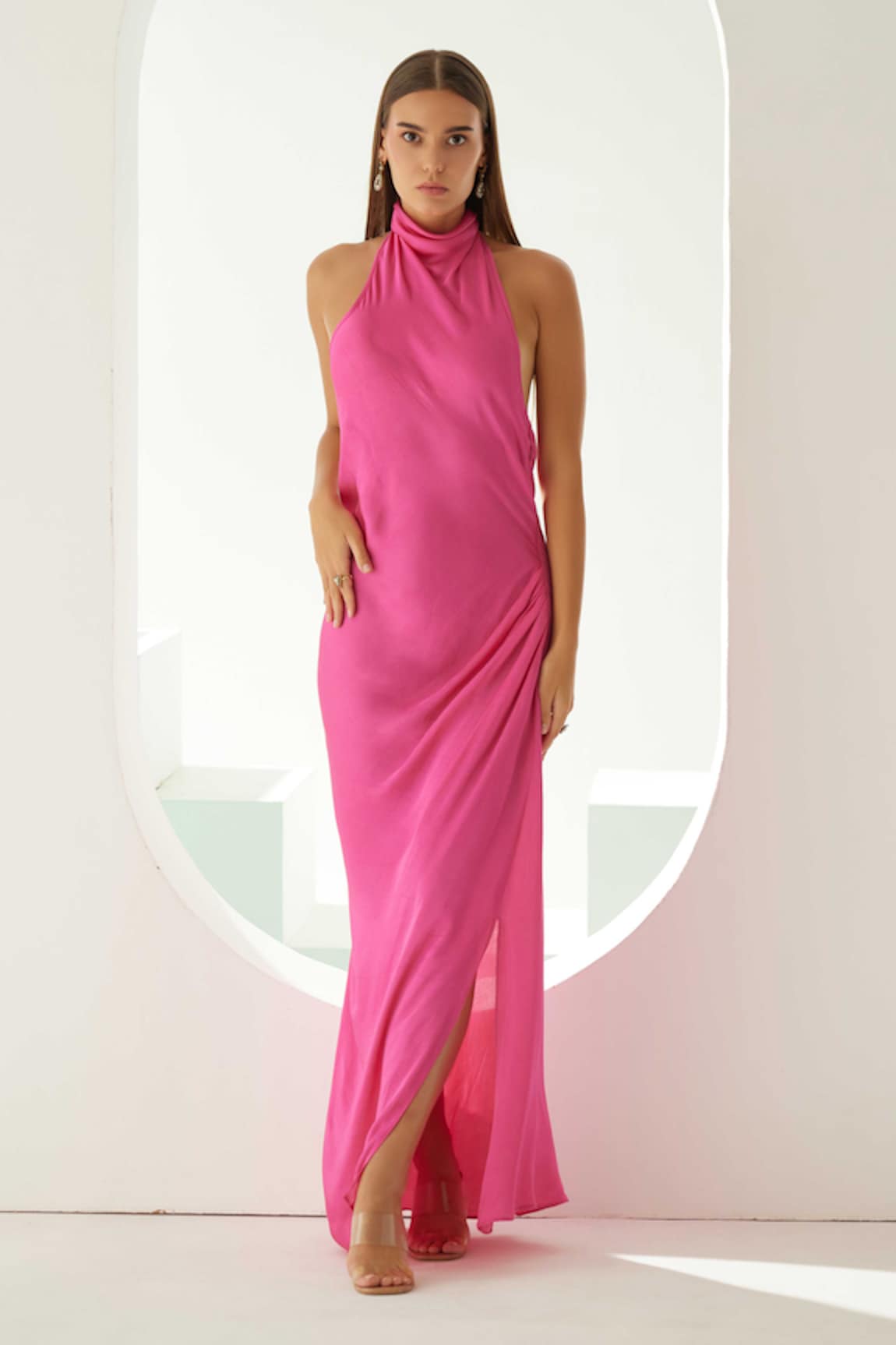 Wear JaJa Side Slit Halter Neck Dress