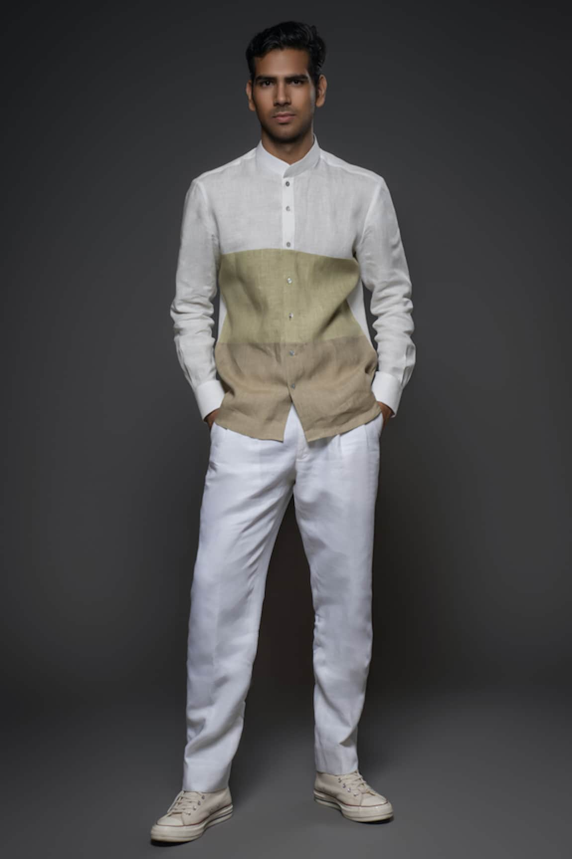 Balance by Rohit Bal Color Block Linen Shirt