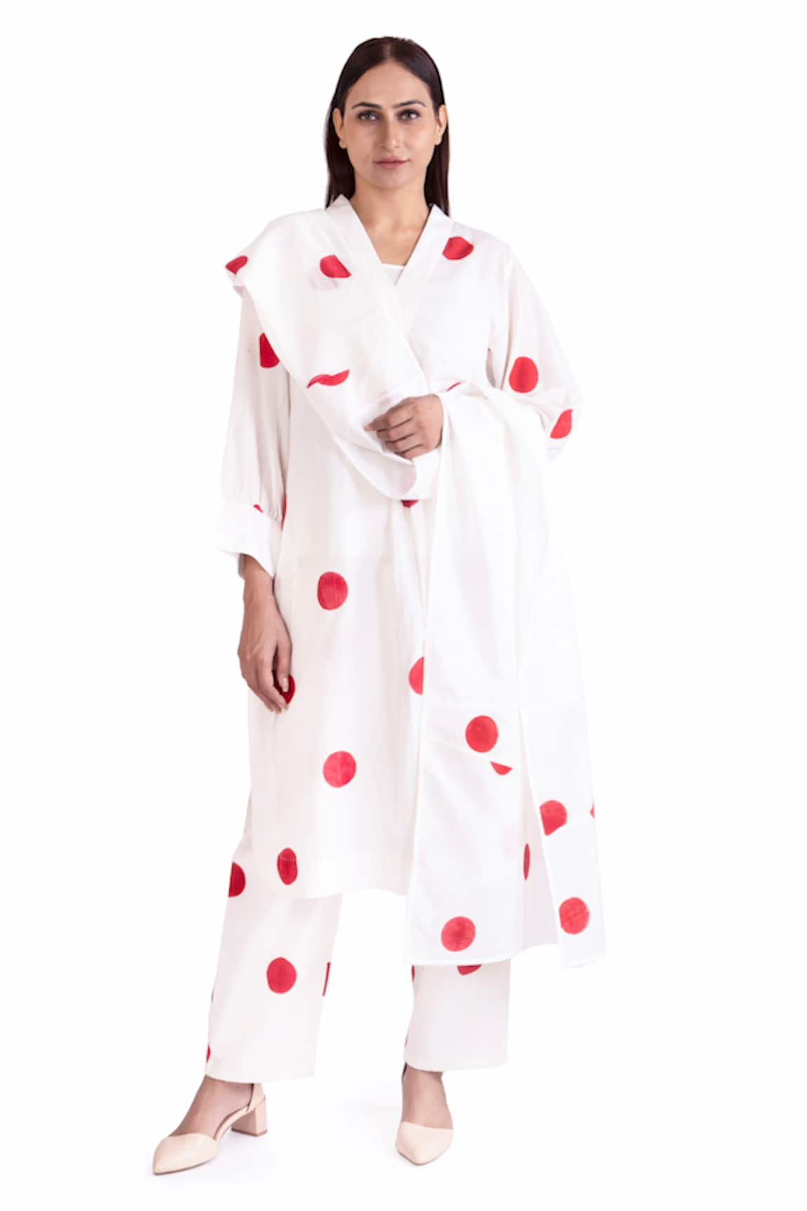 KHAT Polka Print Handwoven Cotton Kurta Set