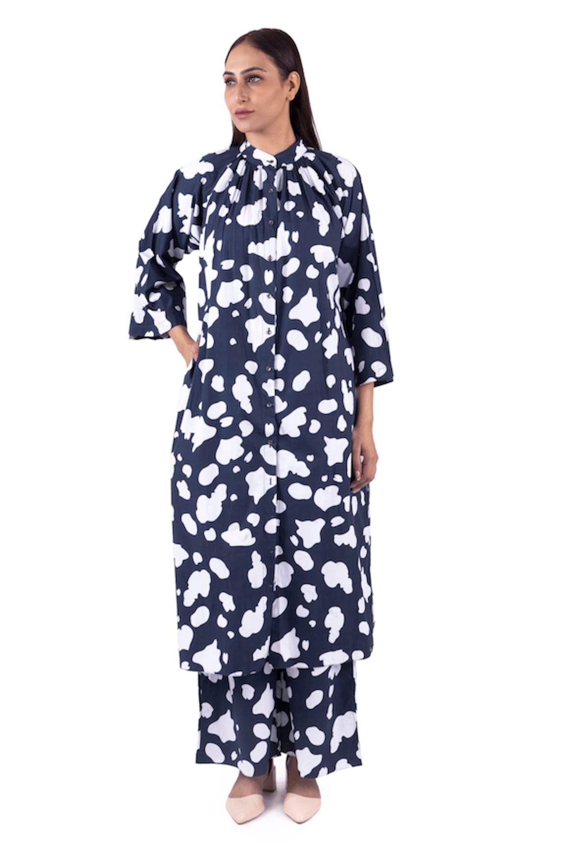 KHAT Cloudy Print Gathered Neck Kurta With Palazzo