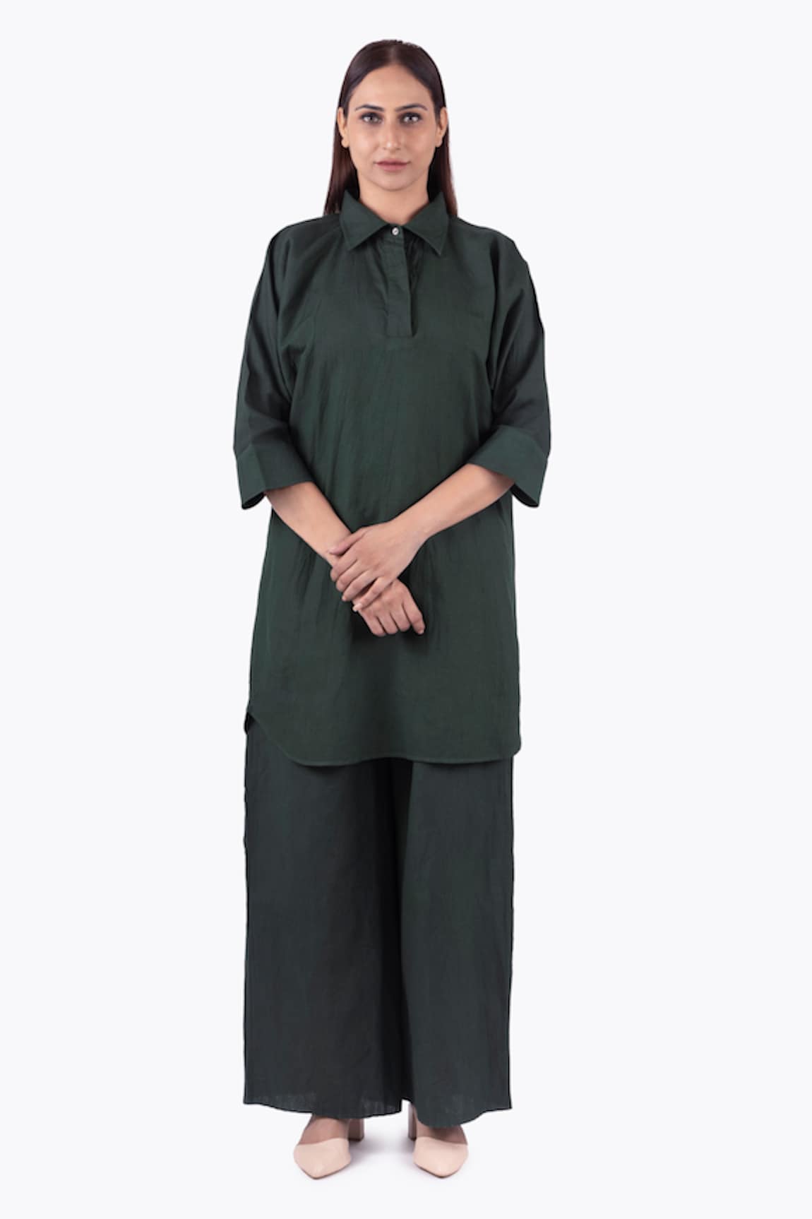 KHAT Plain Long Shirt With Palazzo Pant