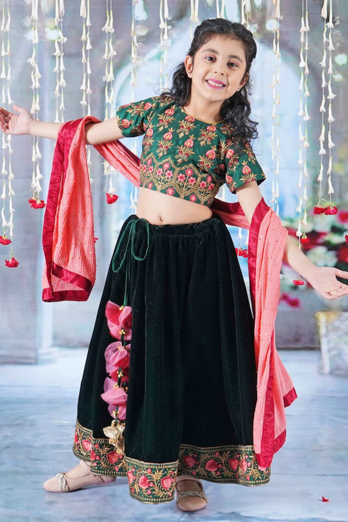 Little Bansi Bageecha Floral Thread Work Lehenga Set