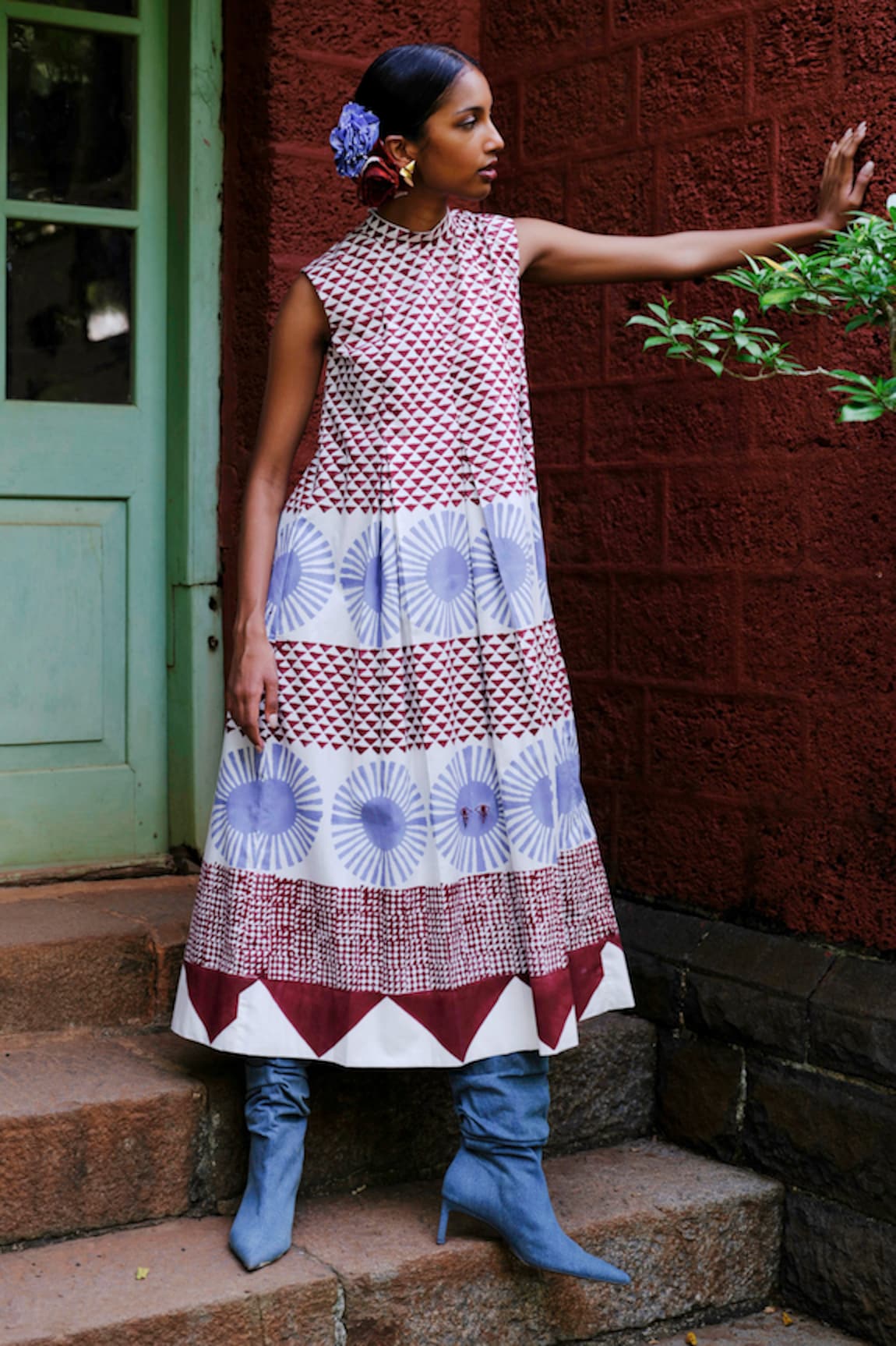 Jodi Sanna Day Block Print Pleated Dress