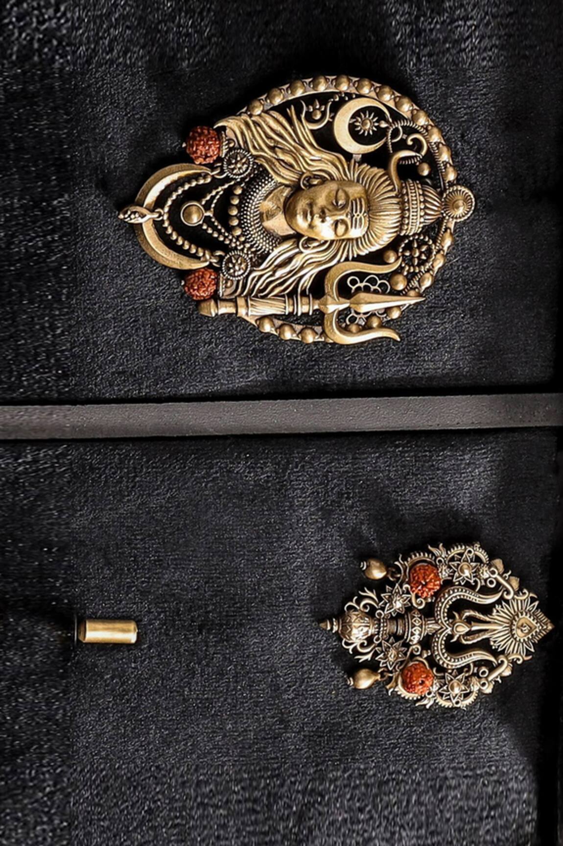 Cosa Nostraa Mahadev Carved Brooch & Lapel Pin Set