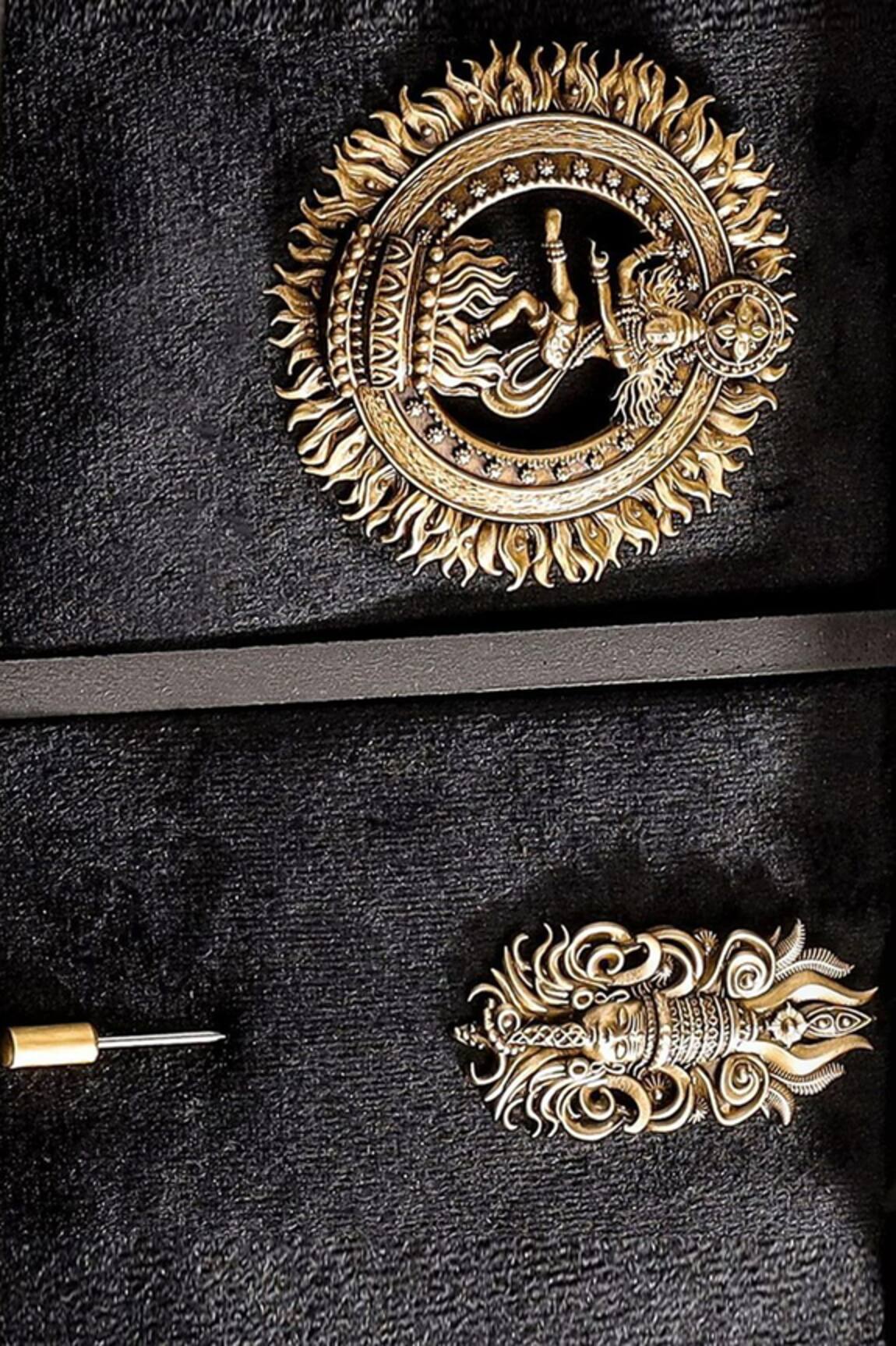 Cosa Nostraa Shiva Tandava Carved Brooch & Lapel Pin Set