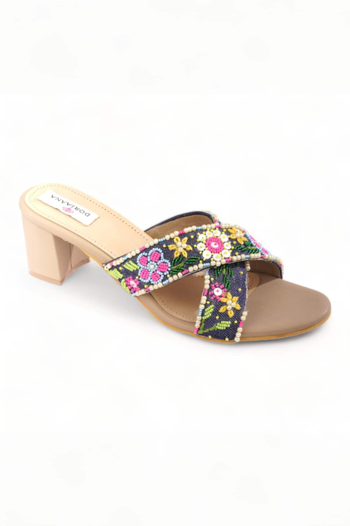 Doriaana Opula Floral Embroidered Strap Heels