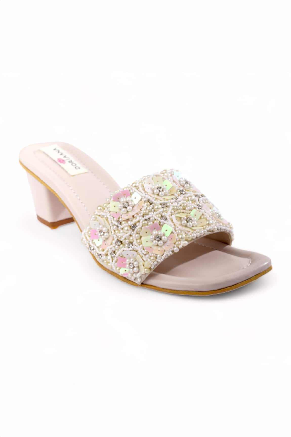 Doriaana Orsay Pearl Embroidered Strap Block Heels