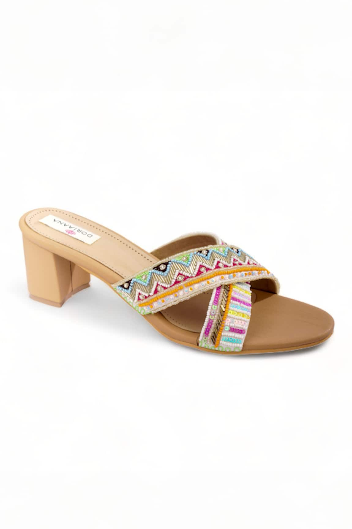 Doriaana Eleana Bead Embroidered Block Heels