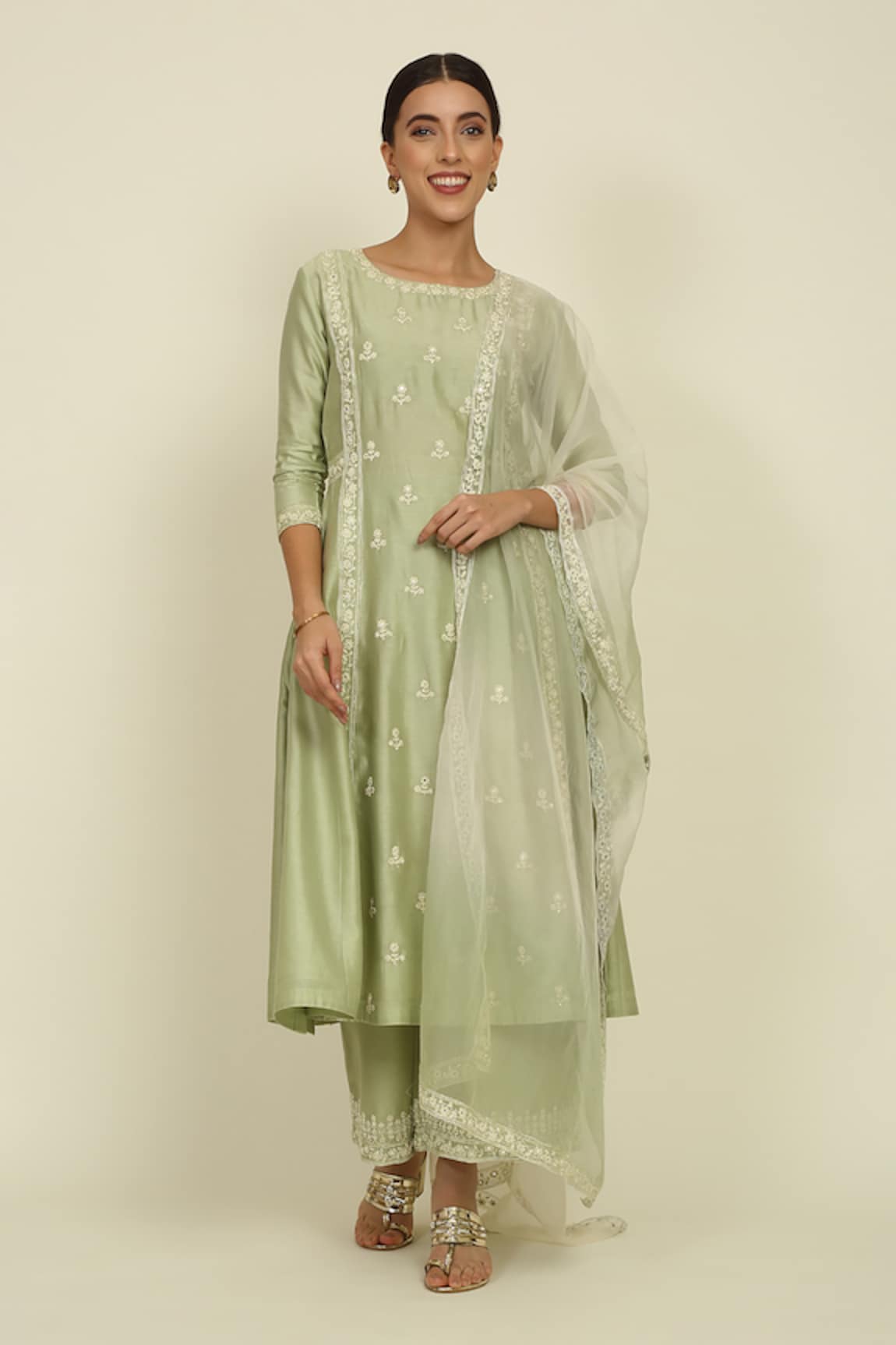 Priyanka Jain Chanderi Stripe Embroidered Kurta Set