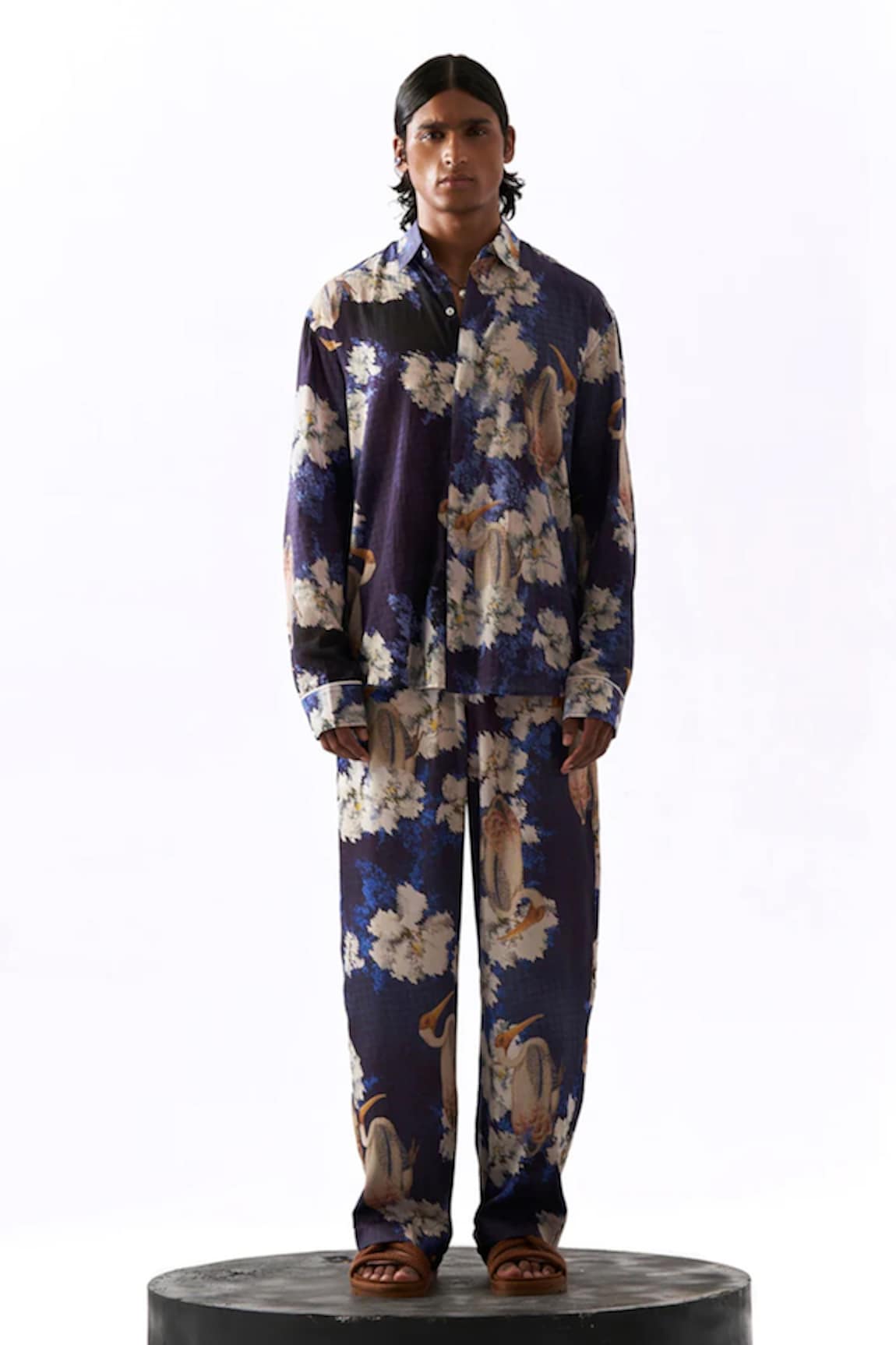 Triune Voile Pelican & Orchid Print Shirt