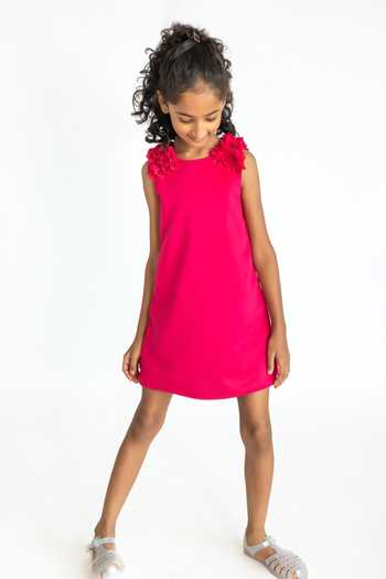 A Little Fable Fuchsia Floral Applique Dress 