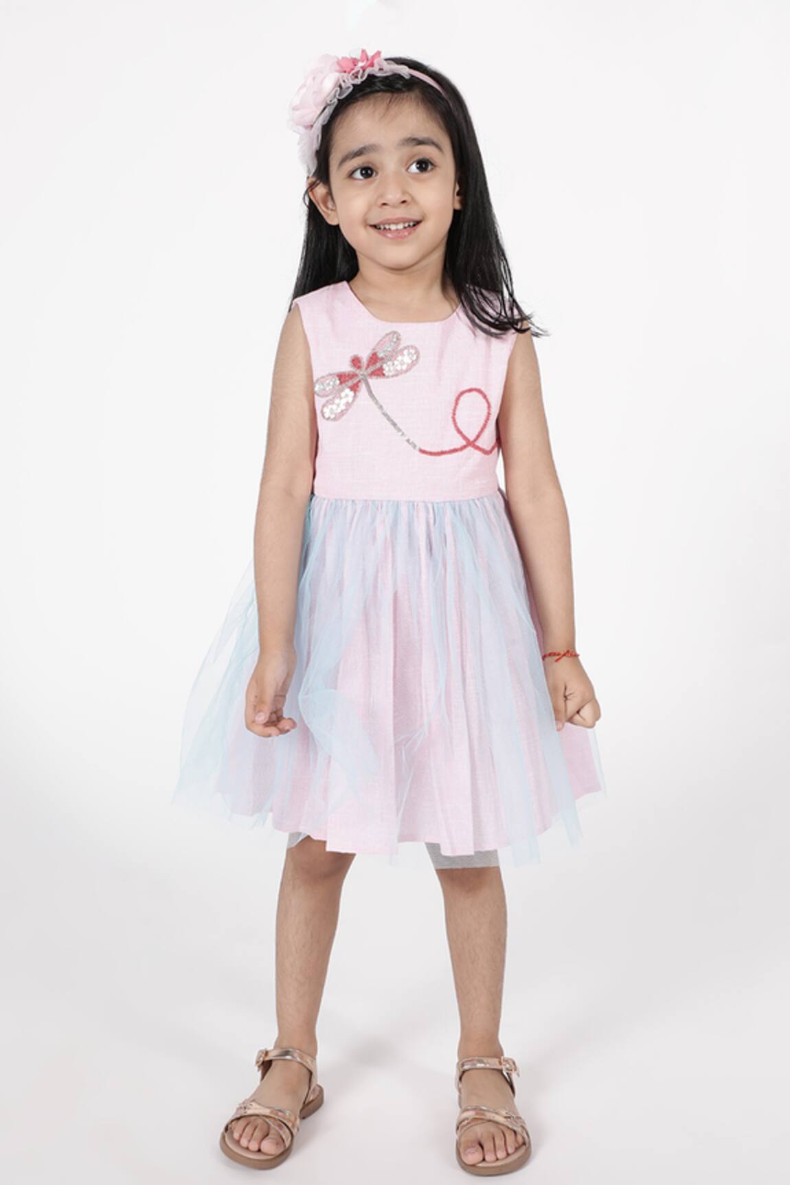 A Little Fable Sequin Butterfly Motif Embroidered Dress