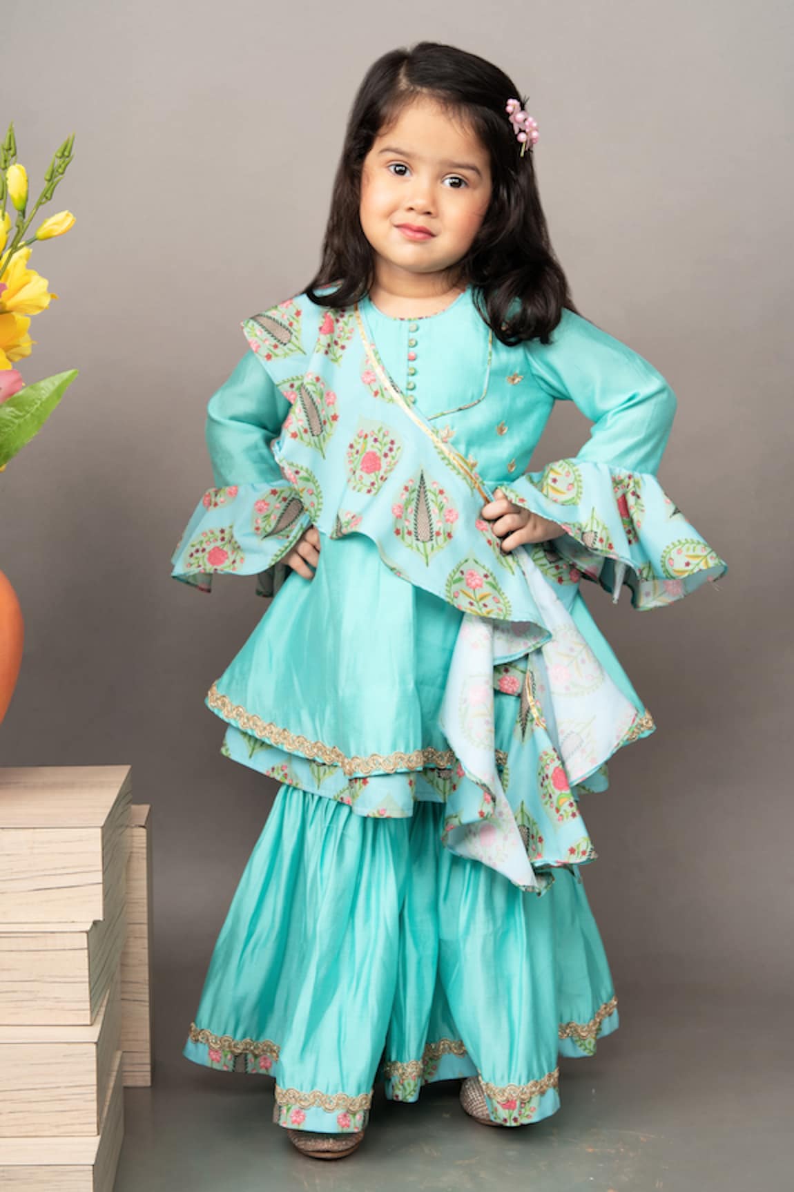 Little Brats Floral Print Kurta Sharara Set