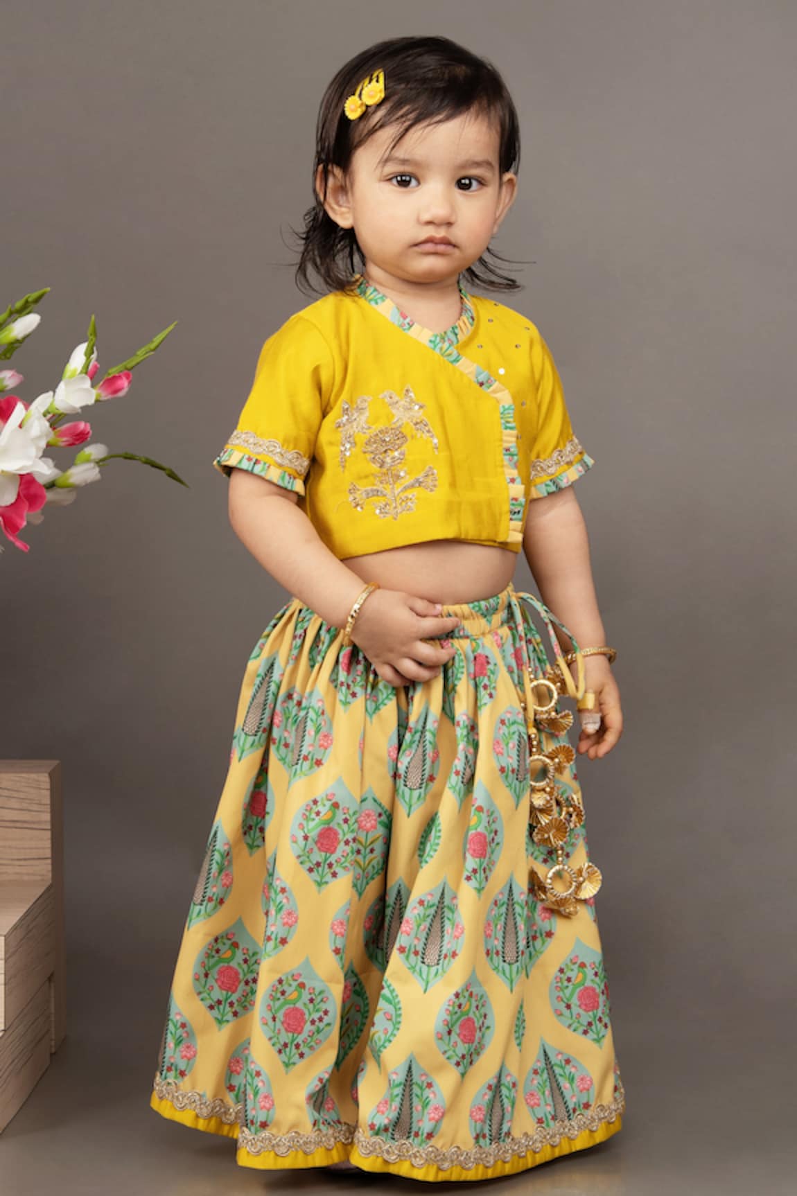 Little Brats Floral Pattern Blouse & Ghagra Set