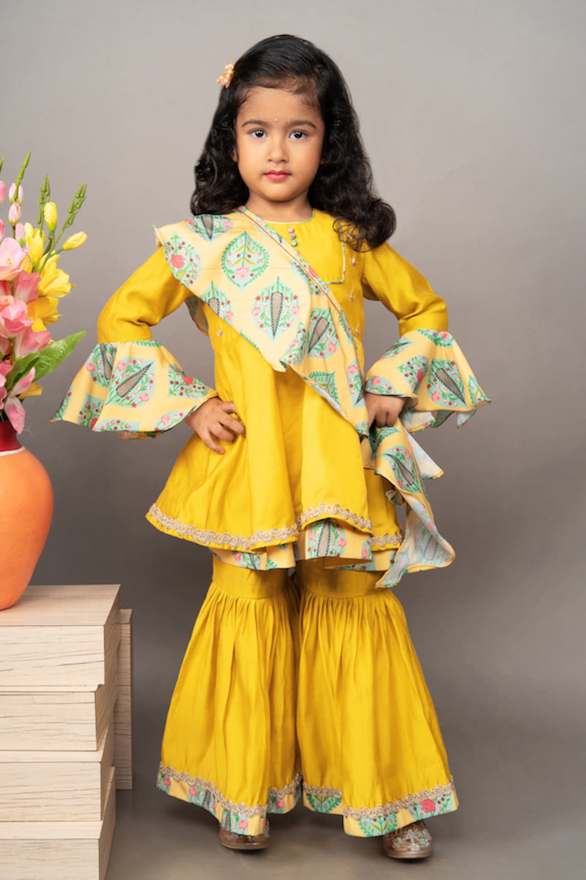 Little Brats Floral Pattern Kurta Sharara Set