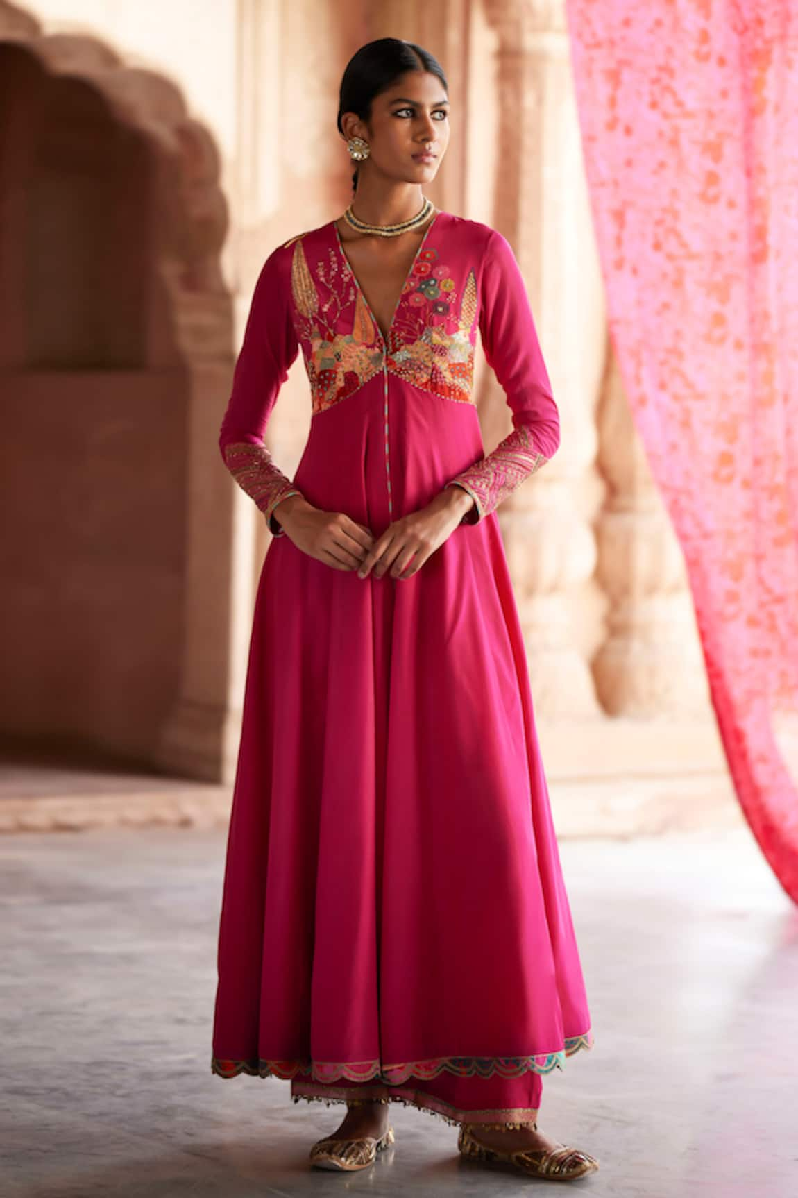 Rajiramniq Embroidered Yoke Anarkali & Palazzo Set