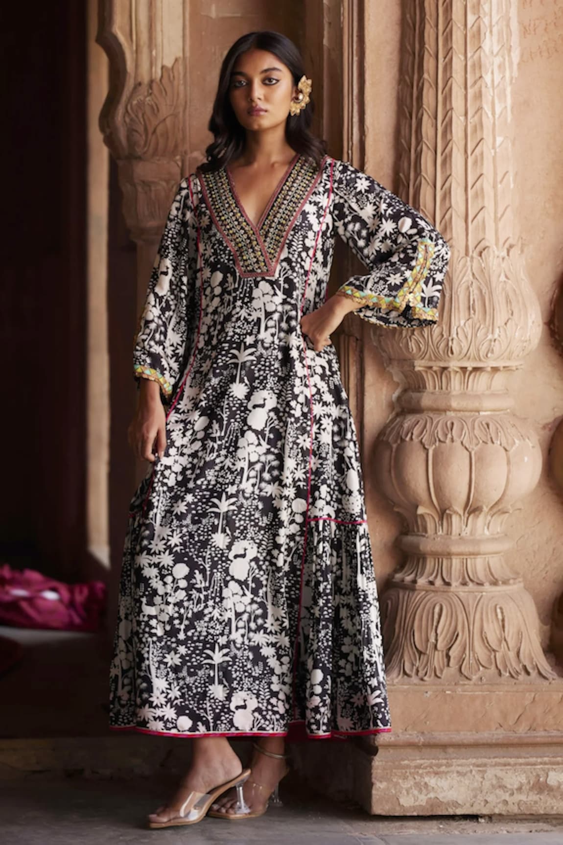 Rajiramniq Printed Panelled Anarkali & Palazzo Set