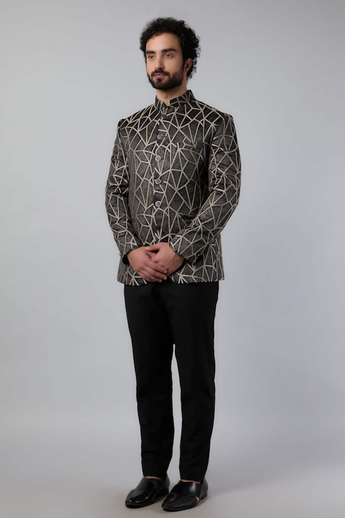 Nero by Shaifali and Satya Geometric Print Bandhgala With Pant