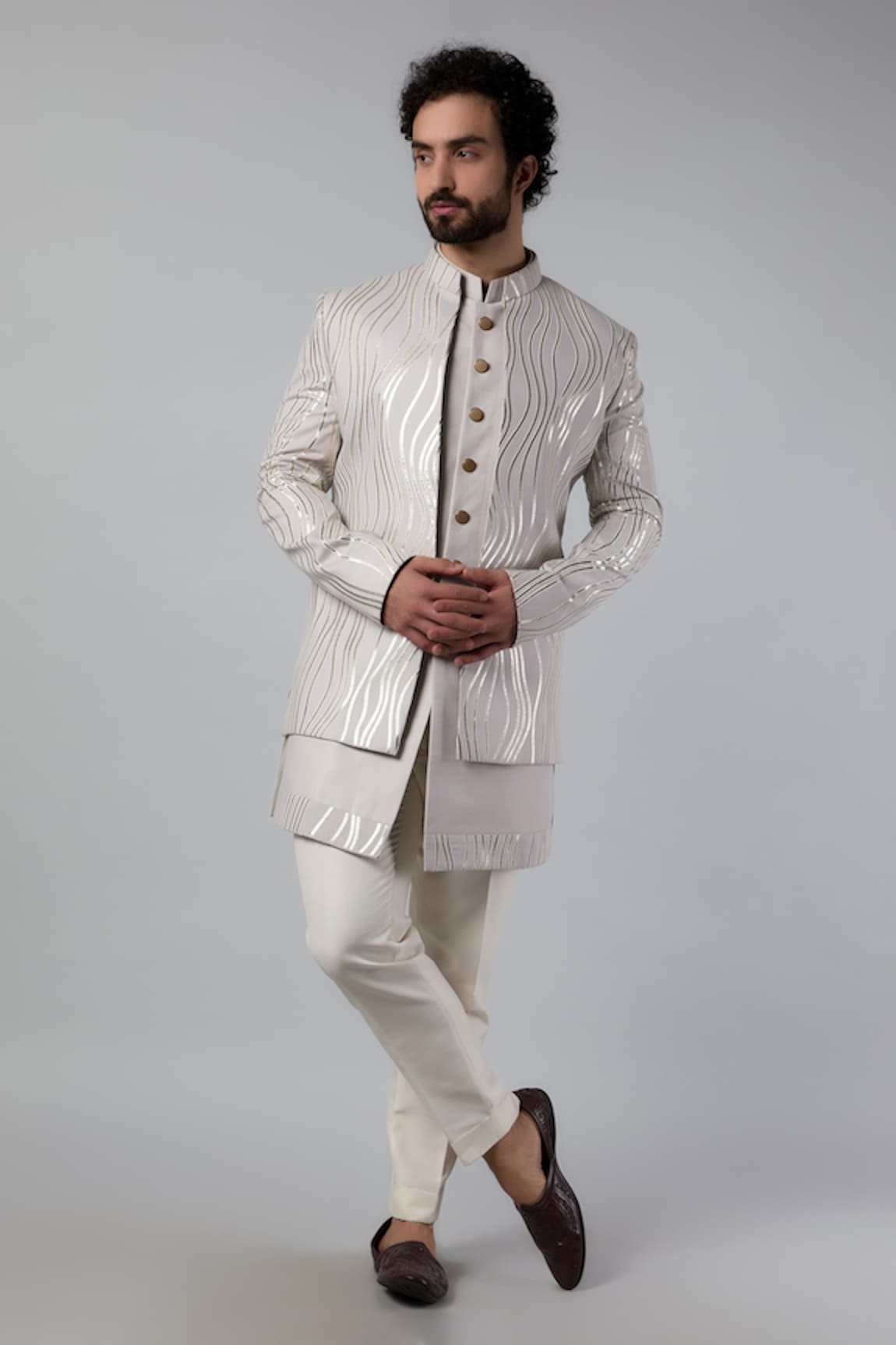 Nero by Shaifali and Satya Embroidered Silk Jacket Kurta Set