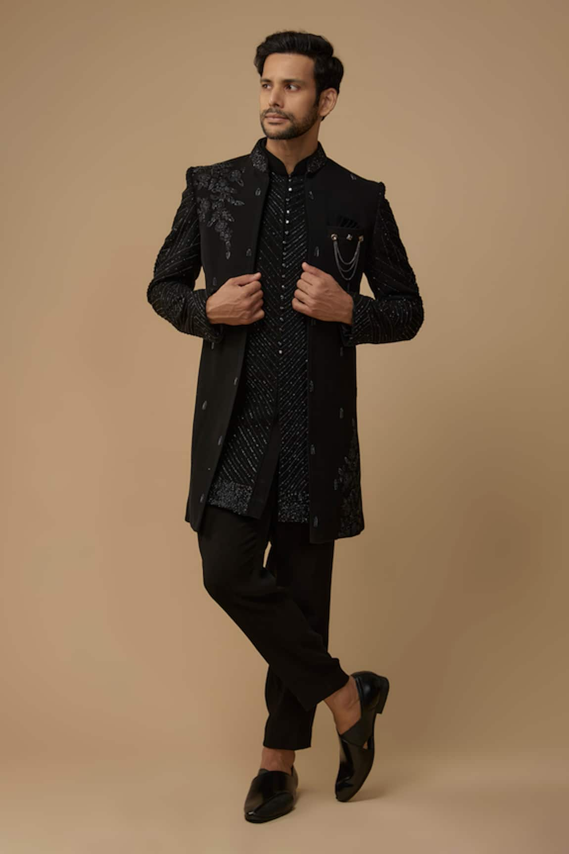 Nero by Shaifali and Satya Bead Embroidered Silk Jacket Kurta Set