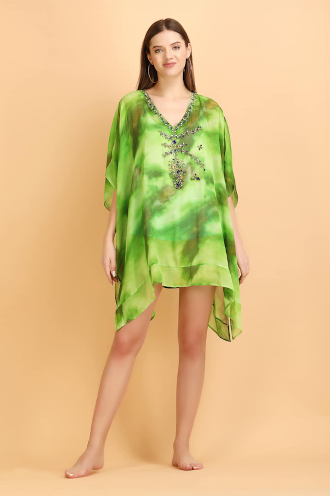 LABEL IVISH Cosmic Print Embellished Neck Kaftan With Inner Slip