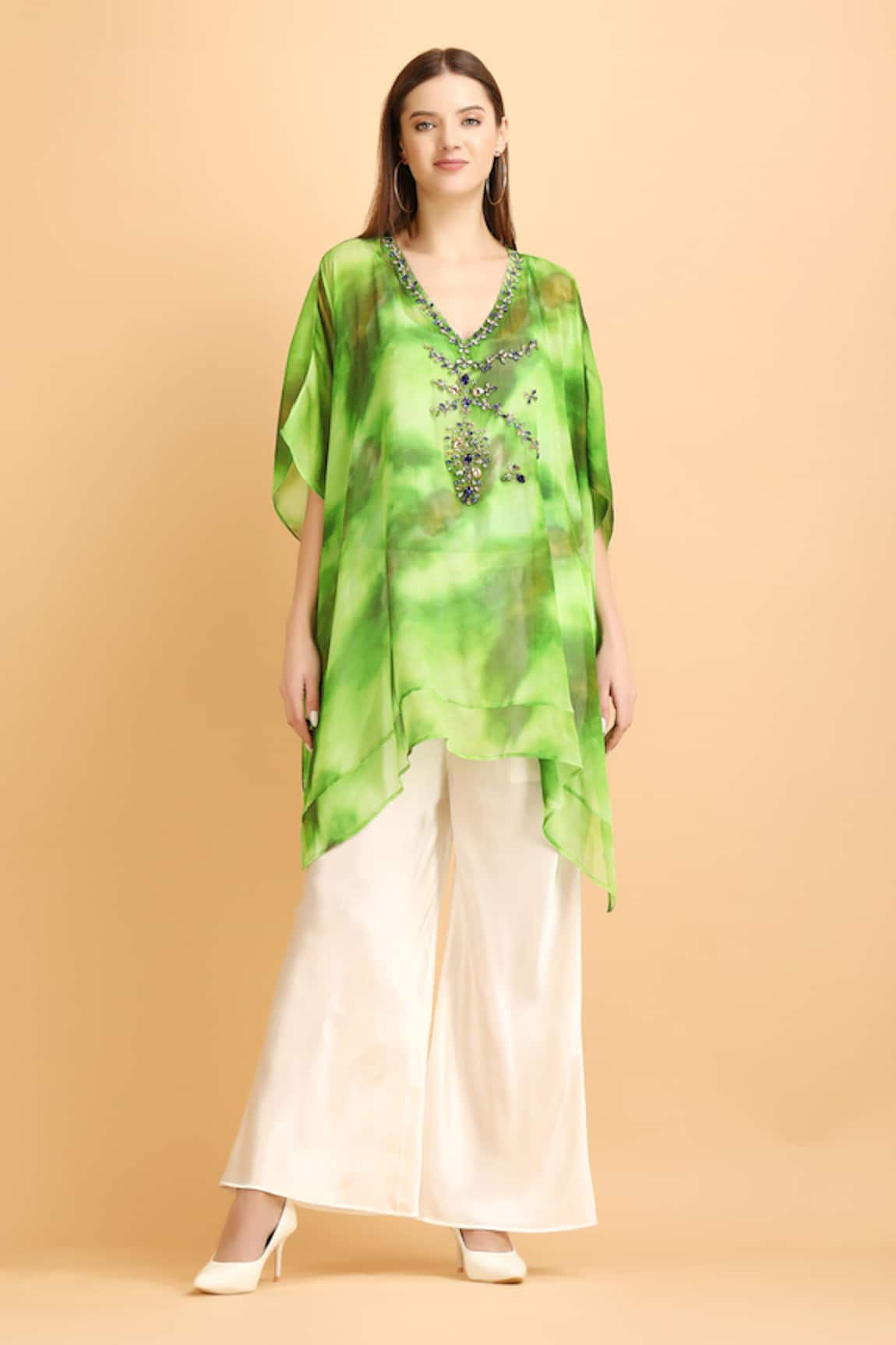 LABEL IVISH Cosmic Print Embellished Neck Kaftan Set