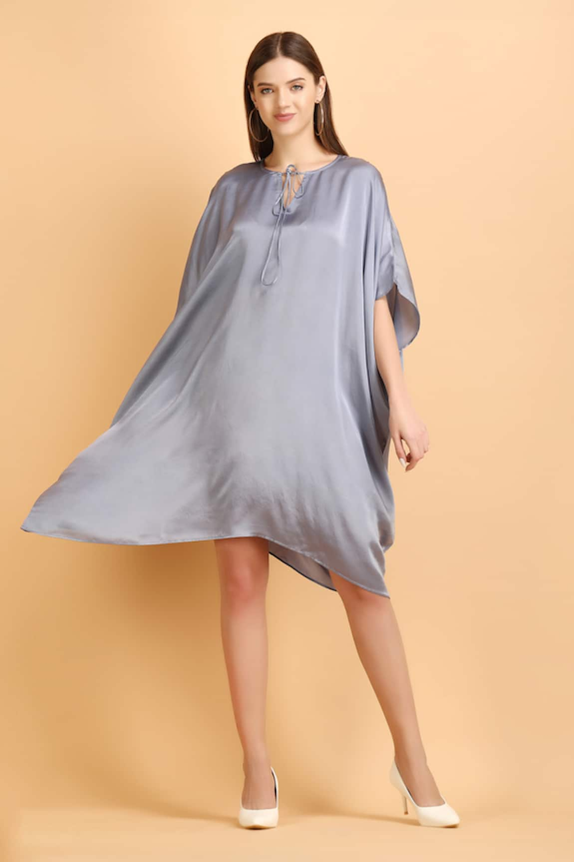 LABEL IVISH Tie-Up Neck Plain Satin Kaftan