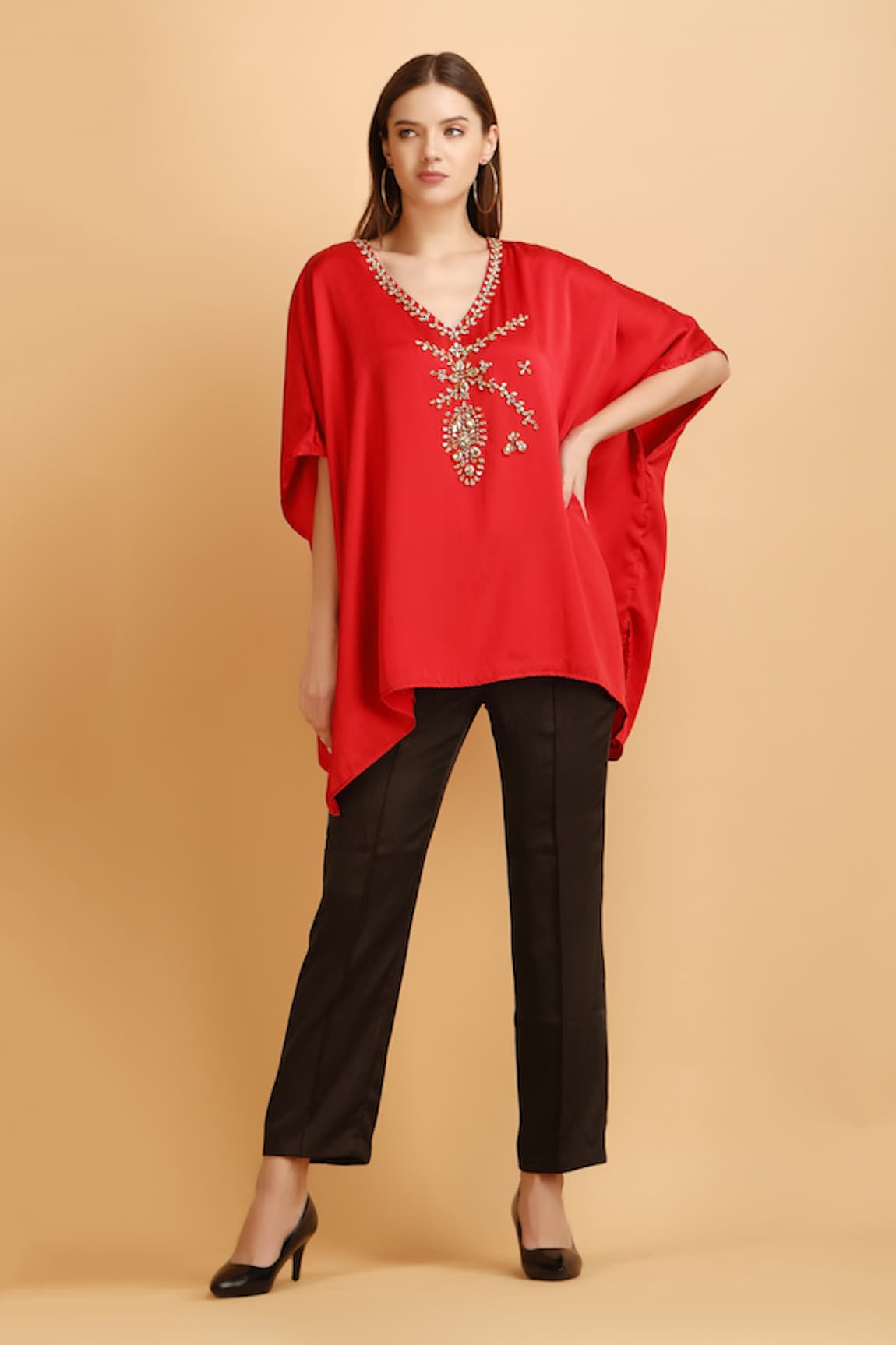 LABEL IVISH Rhinestone Embellished Asymmetric Kaftan With Trouser