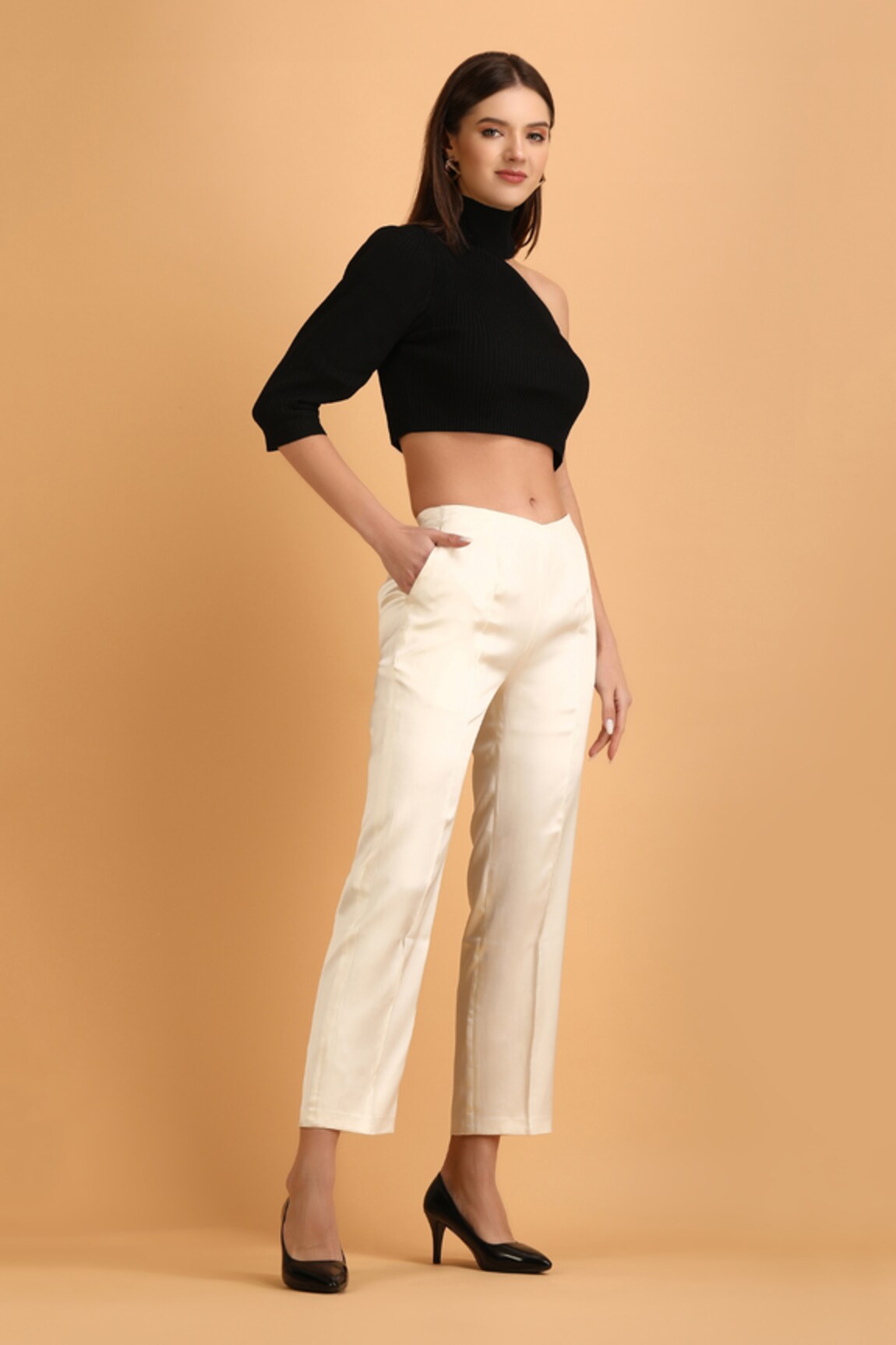 LABEL IVISH Satin Lycra Straight Trouser