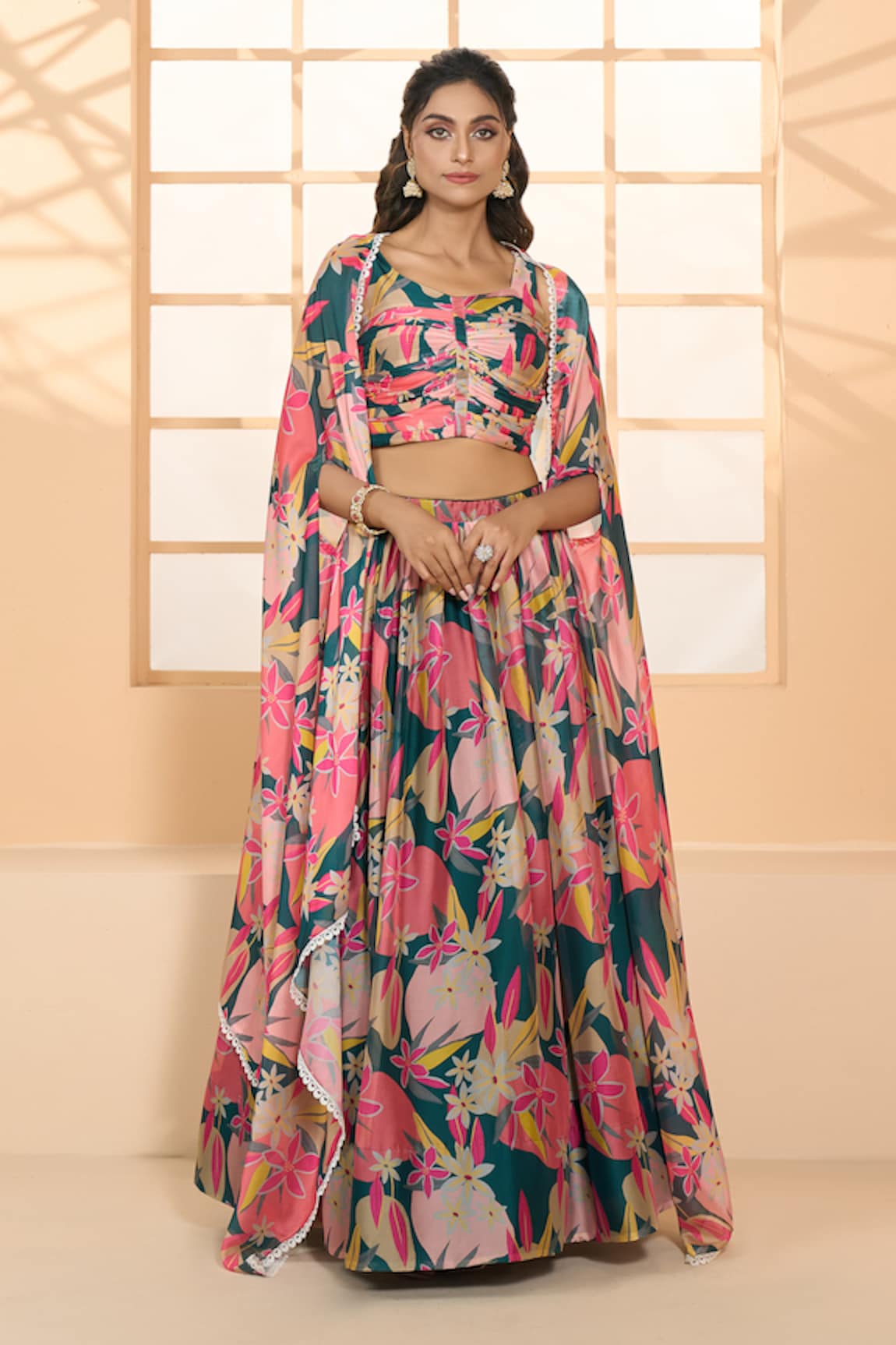 Samyukta Singhania Floral Print Cape Lehenga Set