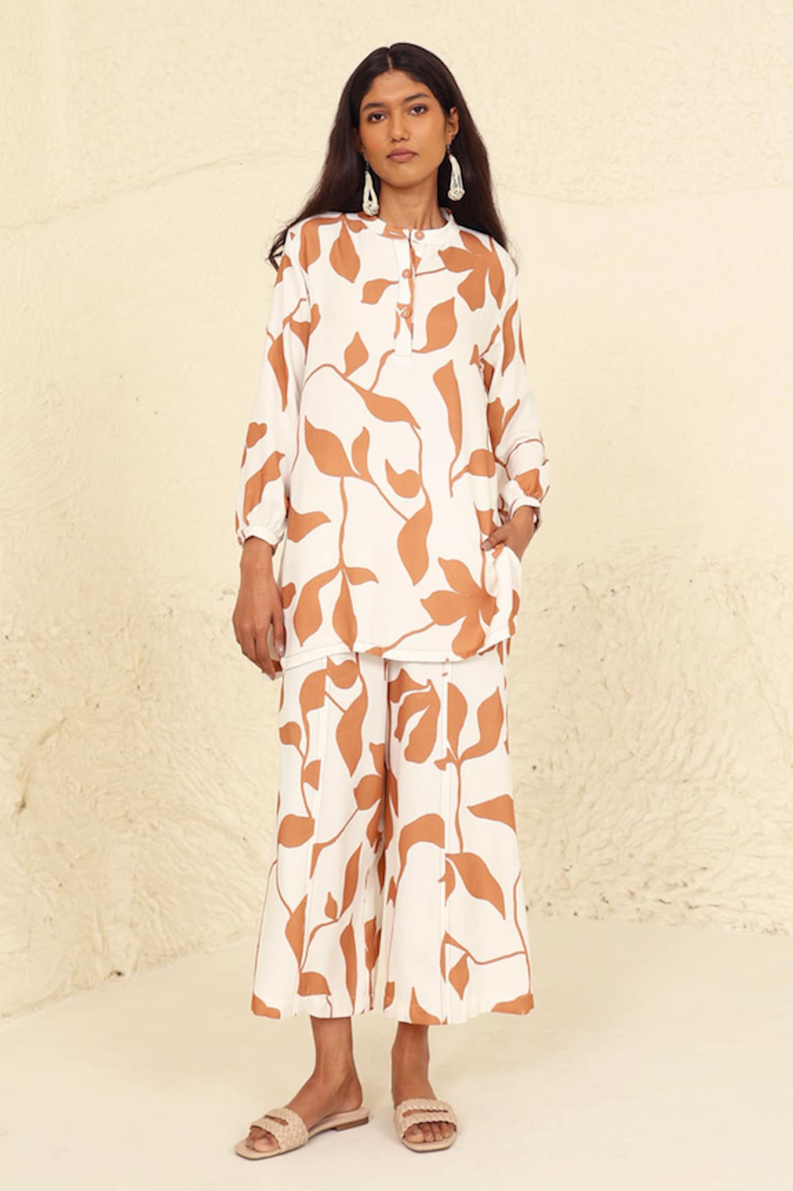 Kanelle Selena Leaf Print Tunic & Trouser Set