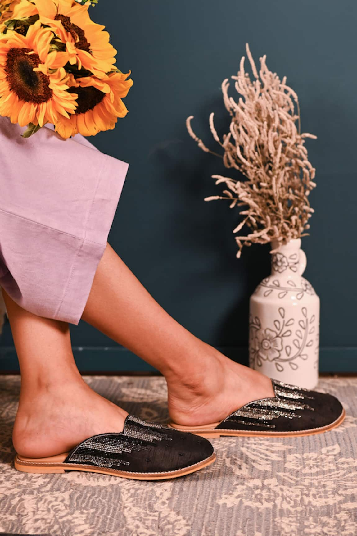 The Golden Wasp Midnight Beauty Embellished Mules