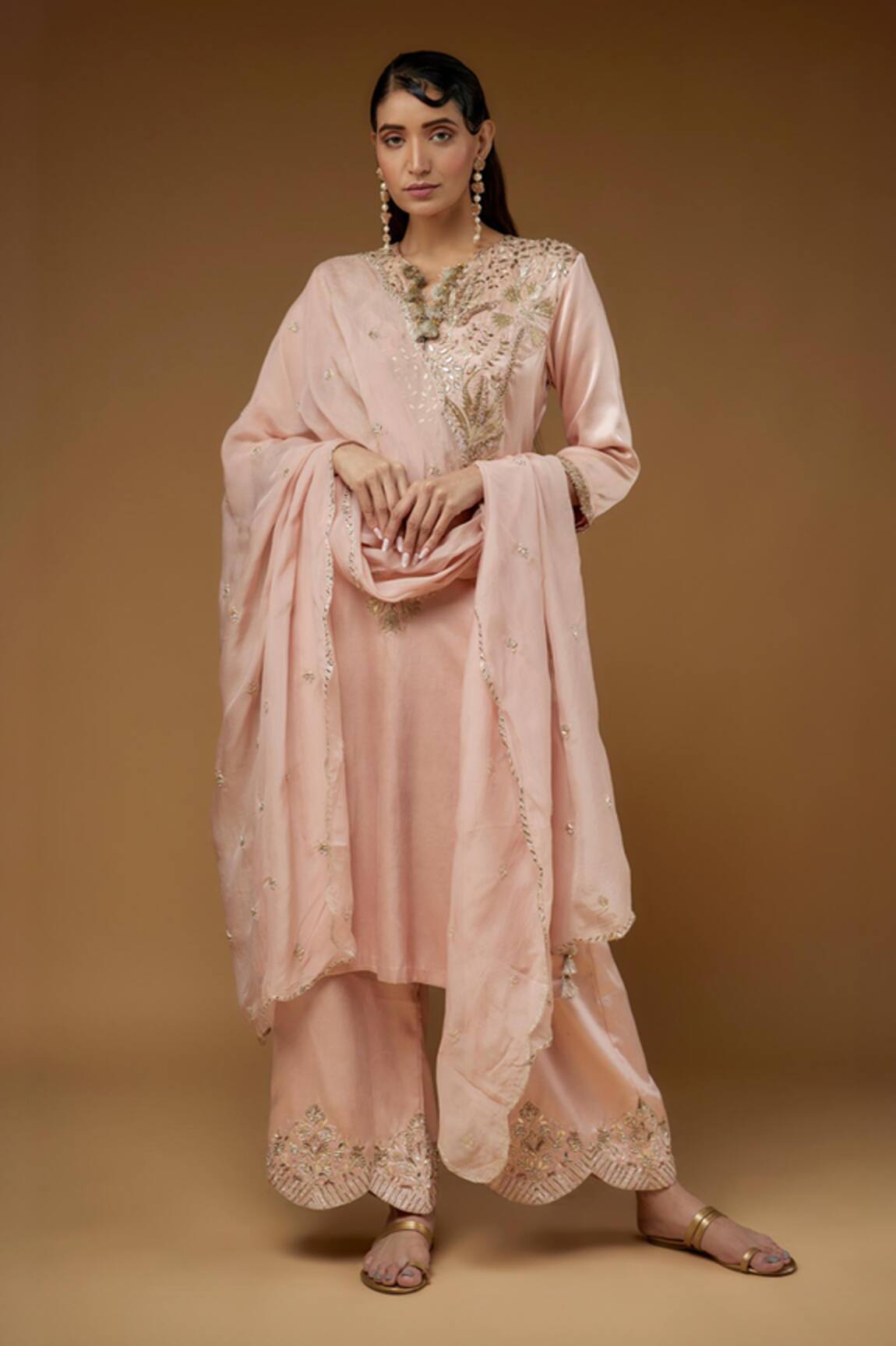 Payal Singhal Satin Flower Vine Embroidered Bodice Kurta Pant Set 