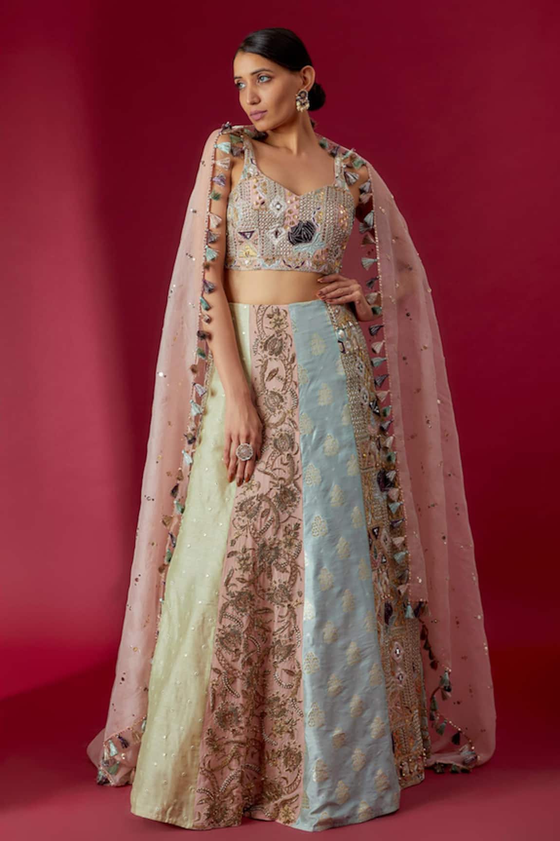 Payal Singhal Brocade & Embroidered Patchwork Bridal Lehenga Set