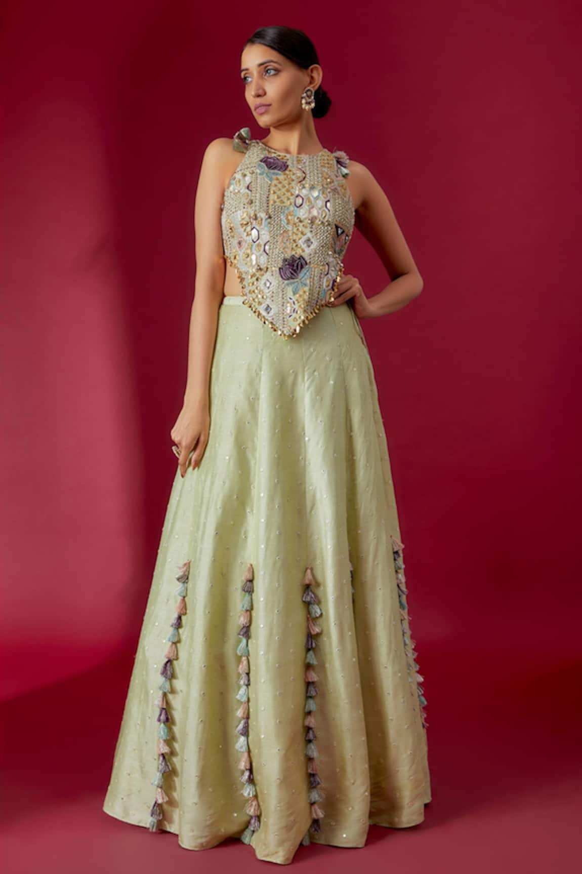 Payal Singhal Abstract Floral Embroidered Blouse With Lehenga 