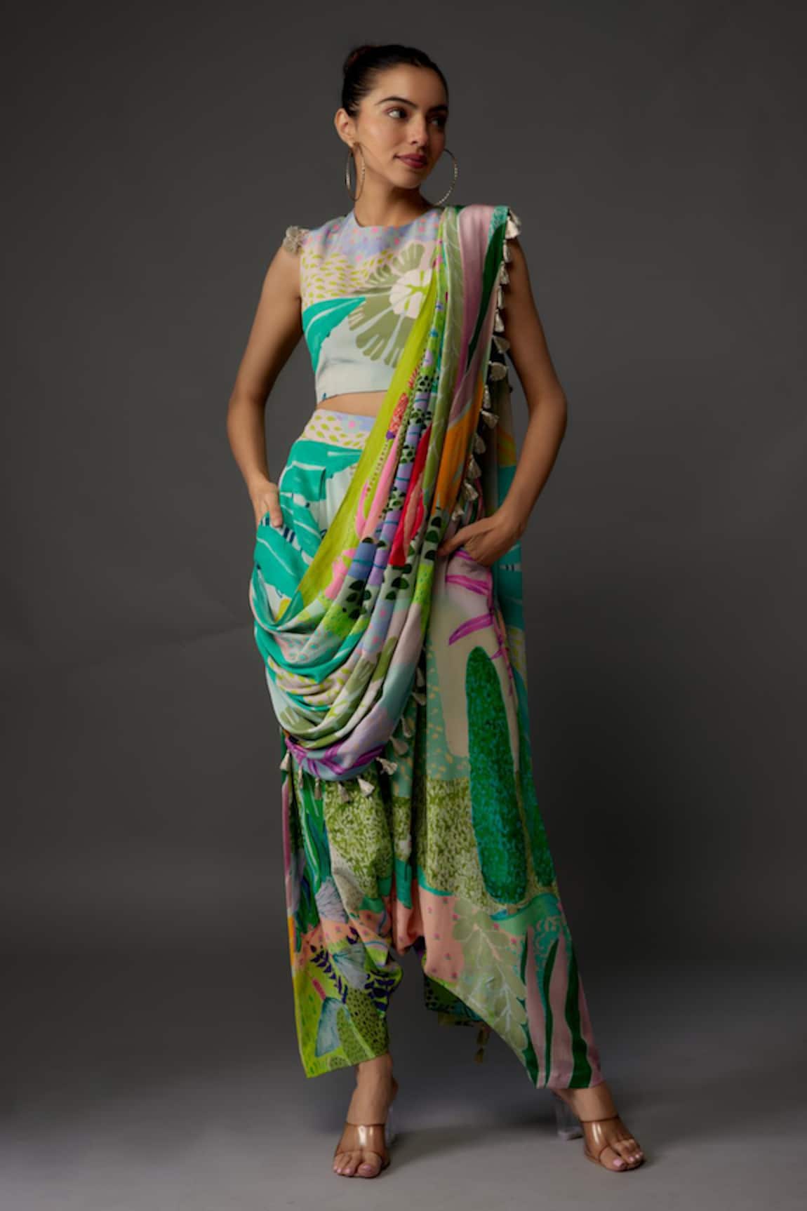 Payal Singhal Abstract Print Pre-Draped Pant Saree With Blouse