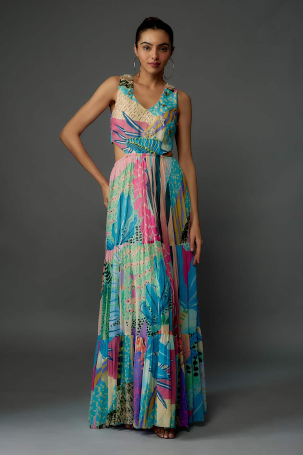 PS Pret by Payal Singhal Tropical Print Cutout Maxi Dress