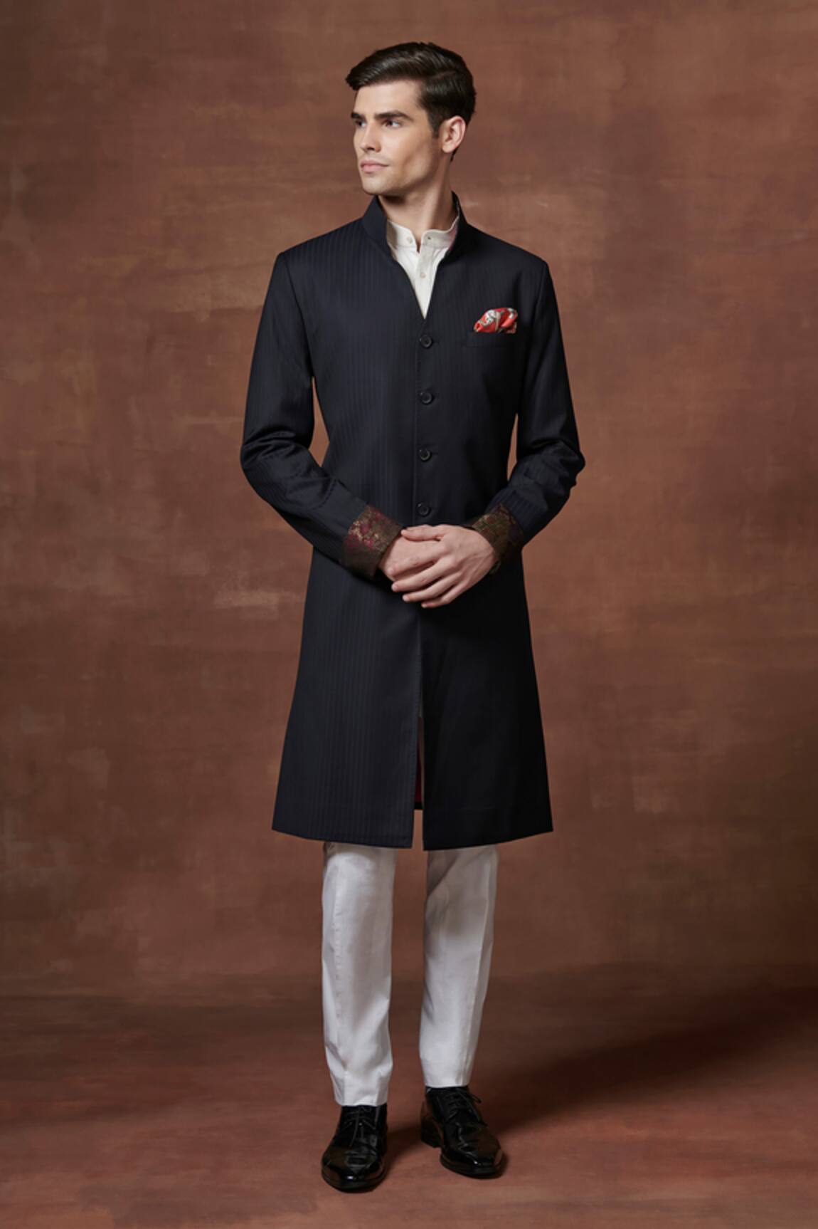 Raghavendra Rathore Jodhpur Mystique Elegance V-Neck Textured Achkan