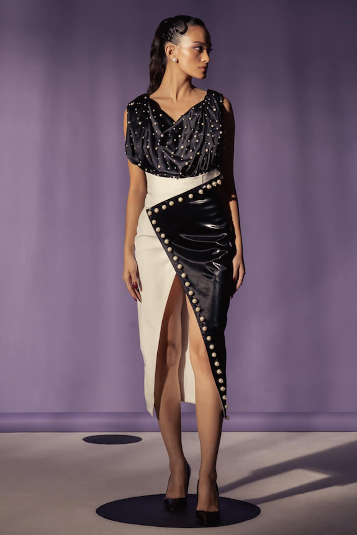 Sameer Madan Pearl Embellished Wrap Skirt