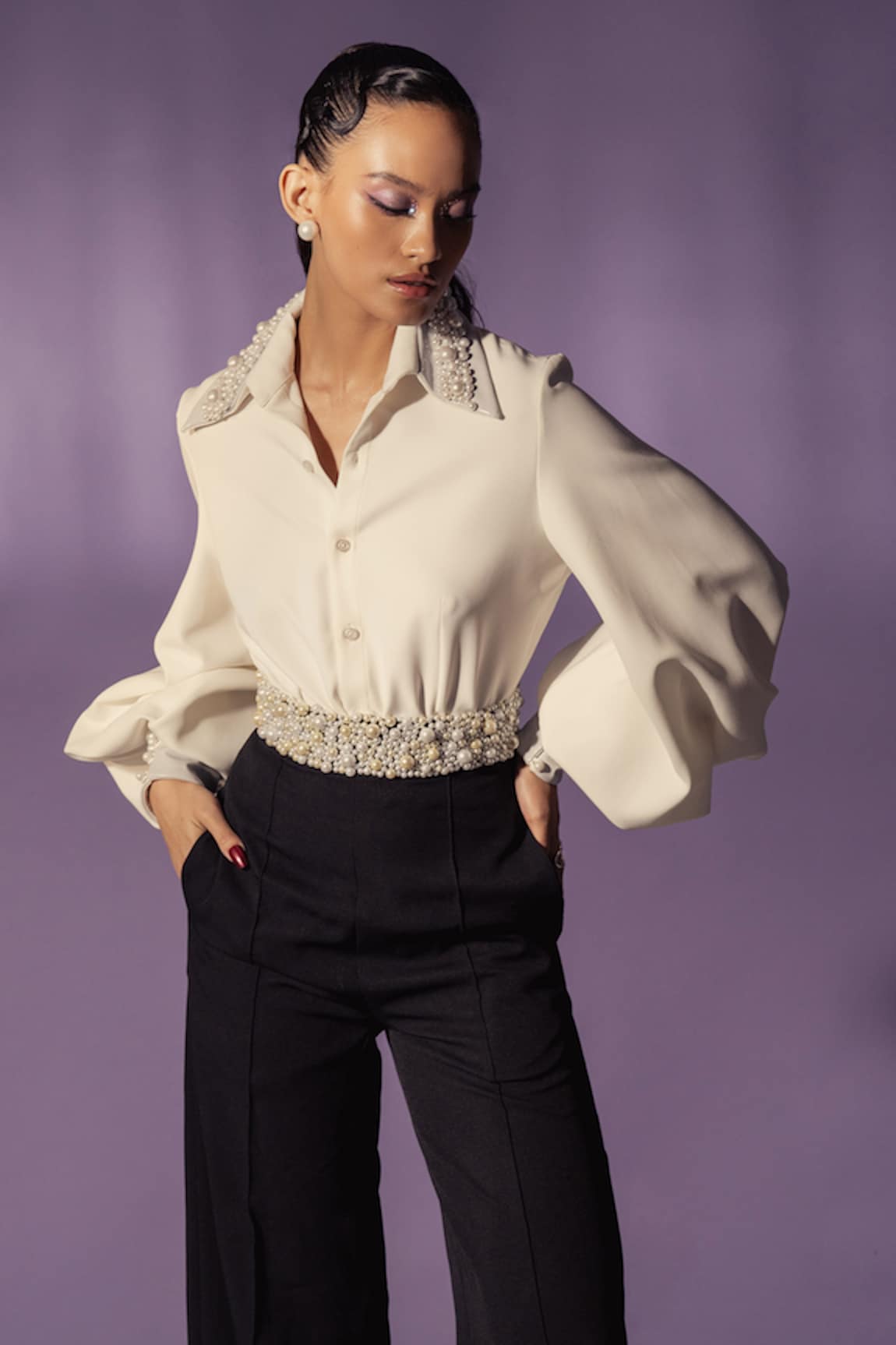 Sameer Madan The Gloria Pearl Embellished Shirt