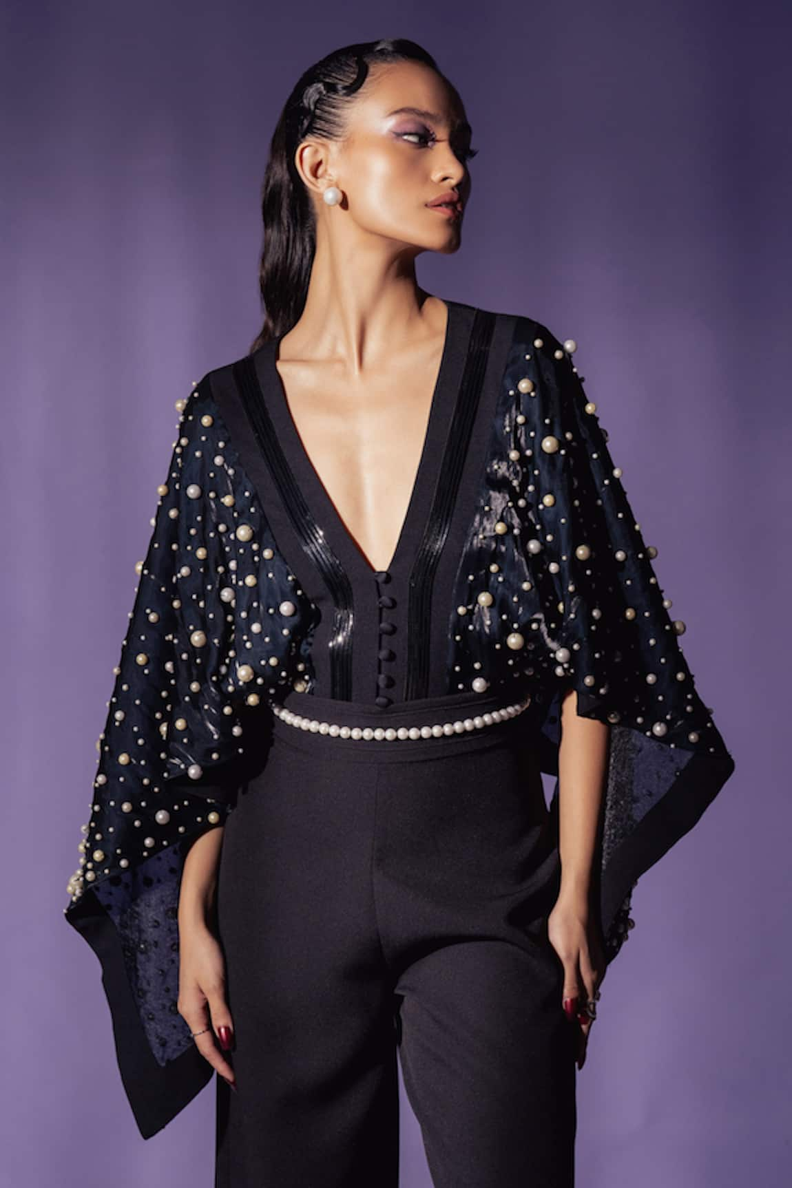 Sameer Madan Lana Pearl Embellished Bodysuit