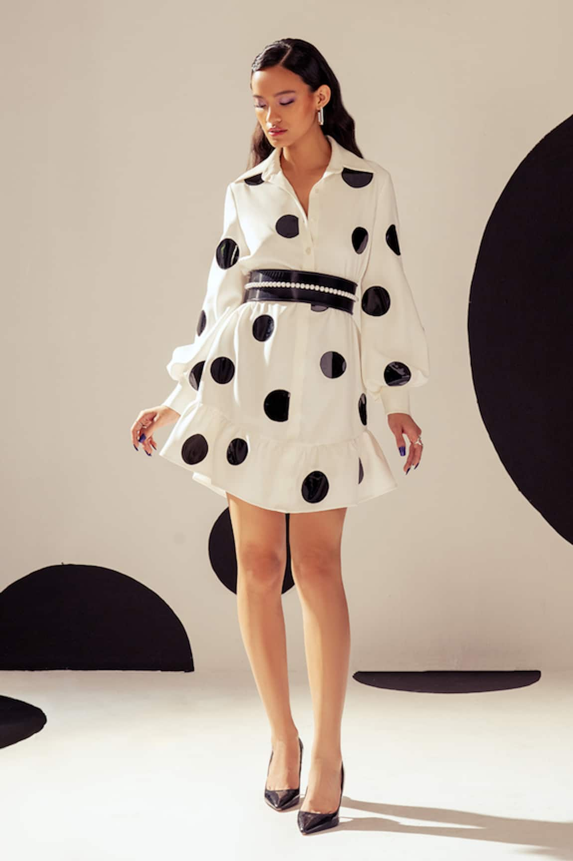 Sameer Madan Paulette Polka Applique Dress