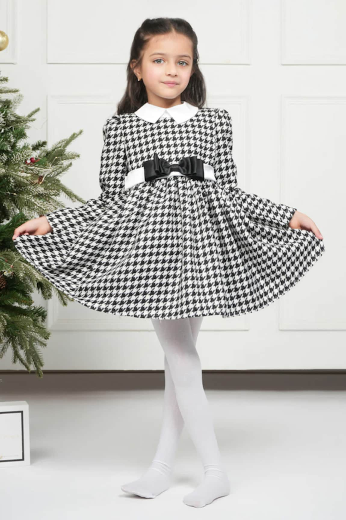 The Pony & Peony Co. Houndstooth Tweed Geometric Pattern Dress