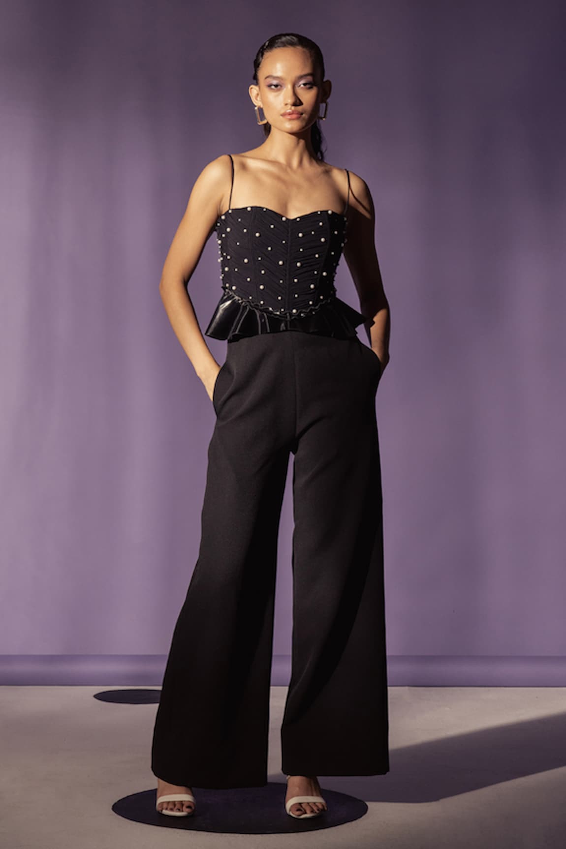 Sameer Madan Shelley Pearl Embroidered Bodice Jumpsuit