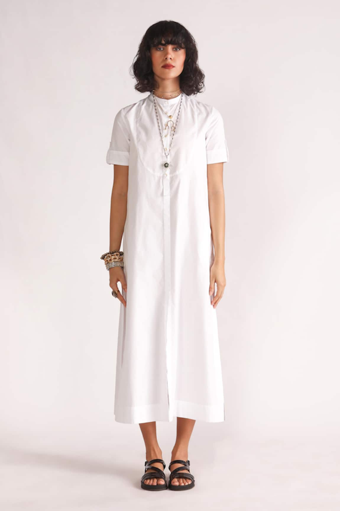 House of Three Delphini Band Collar Tunic Dress