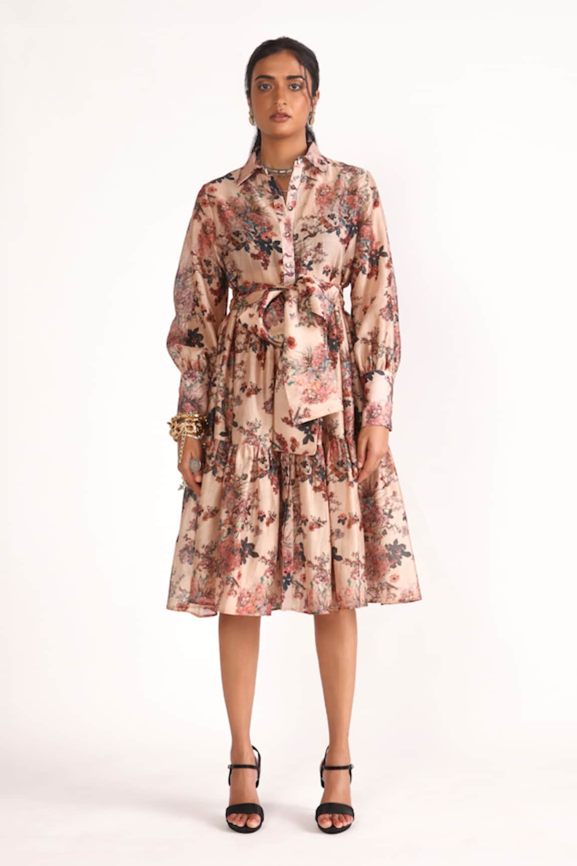 House of Three Luna Floral Print Tiered Dress