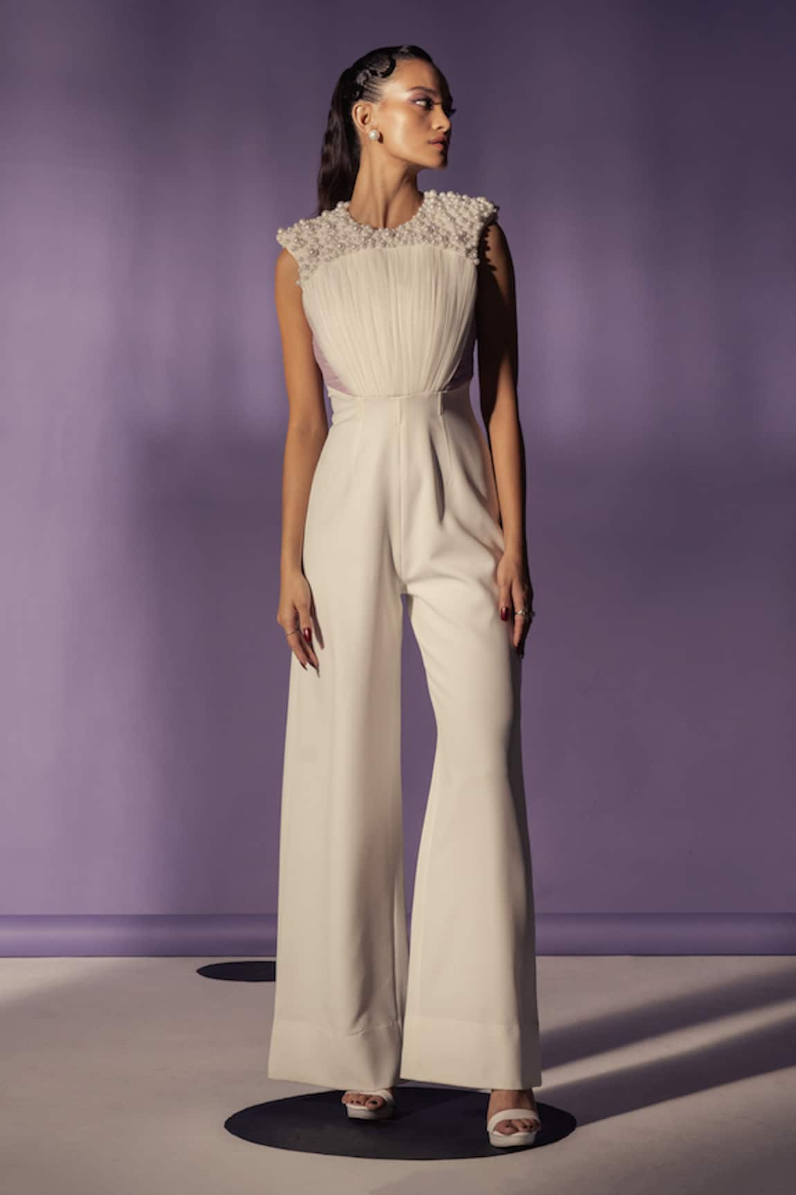 Sameer Madan Jayne Pearl Embroidered Yoke Jumpsuit