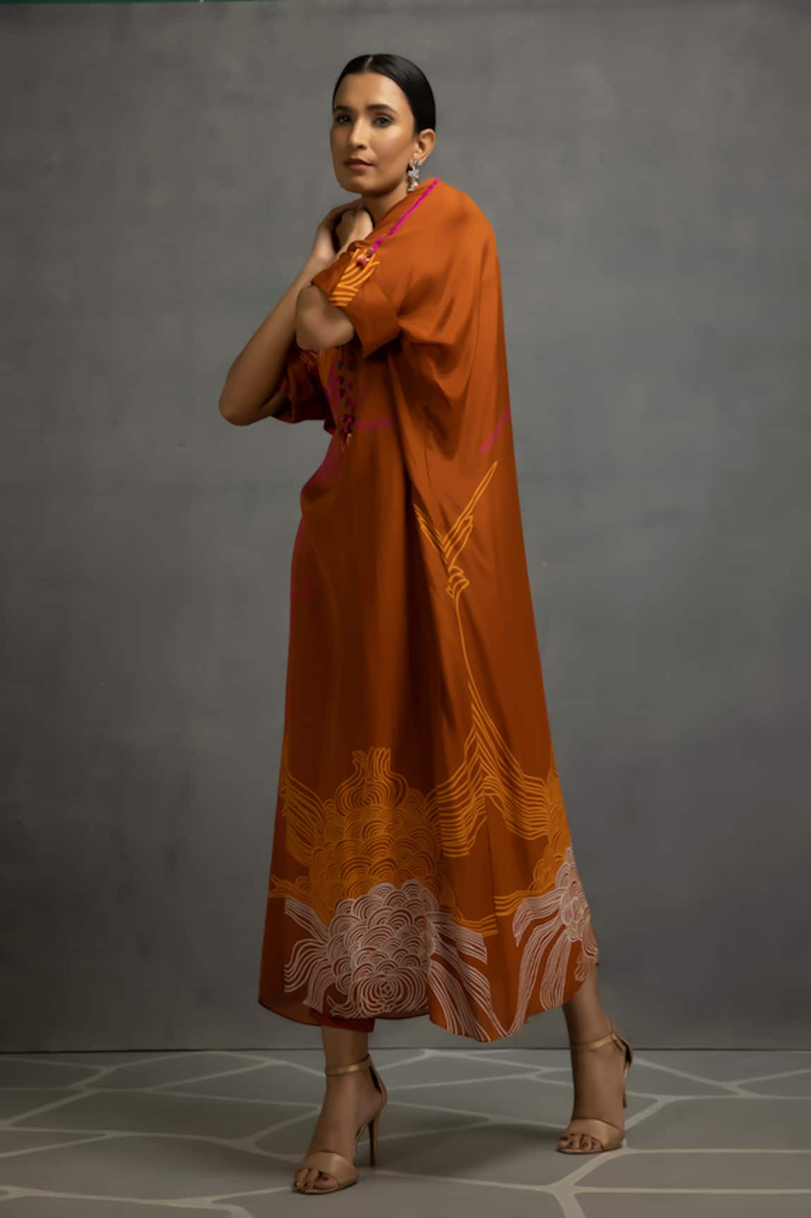 Kahani Lush Abstract Print Embroidered Placket Dress