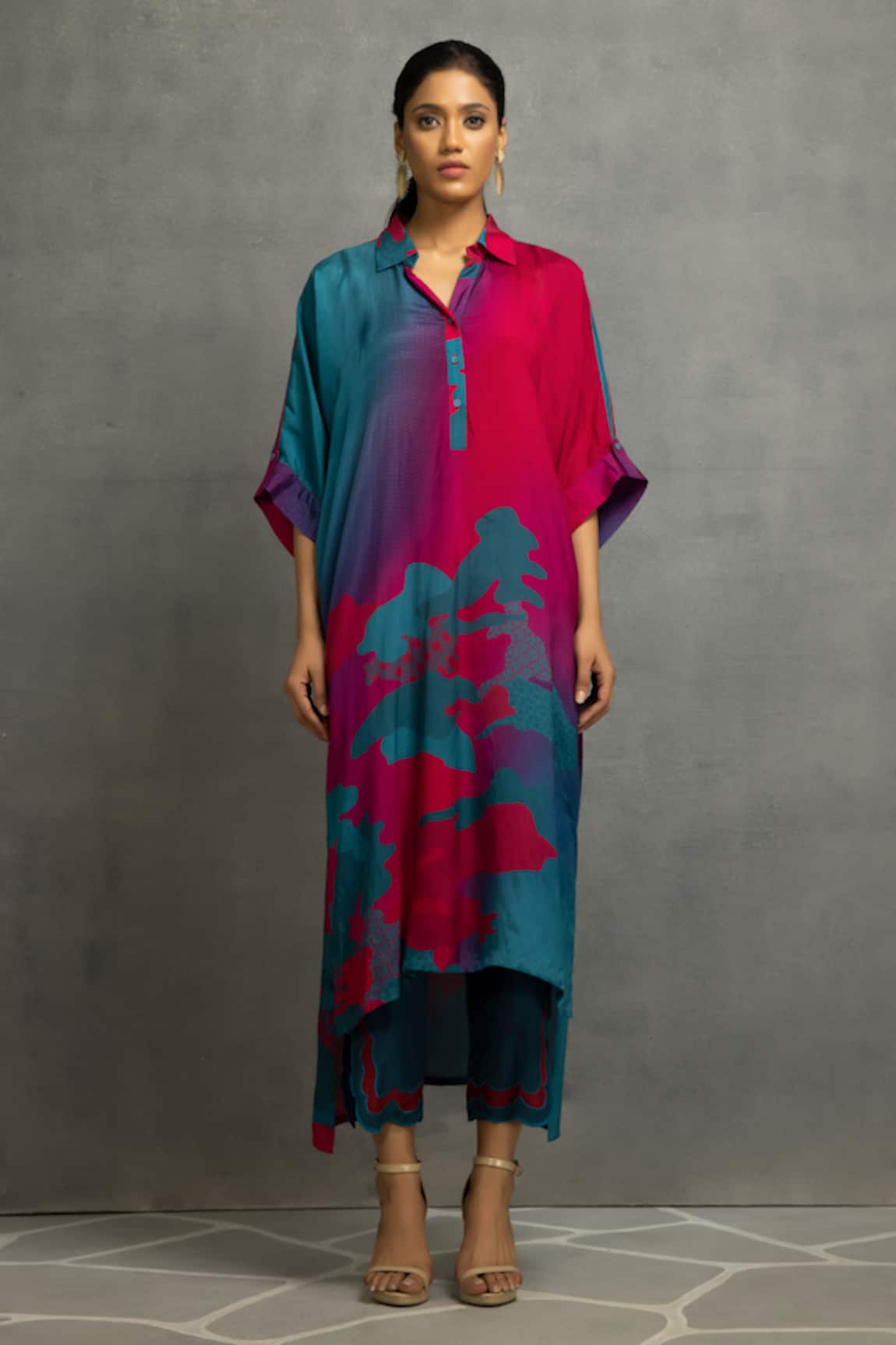 Kahani Lush Abstract Print High Low Tunic Pant Set