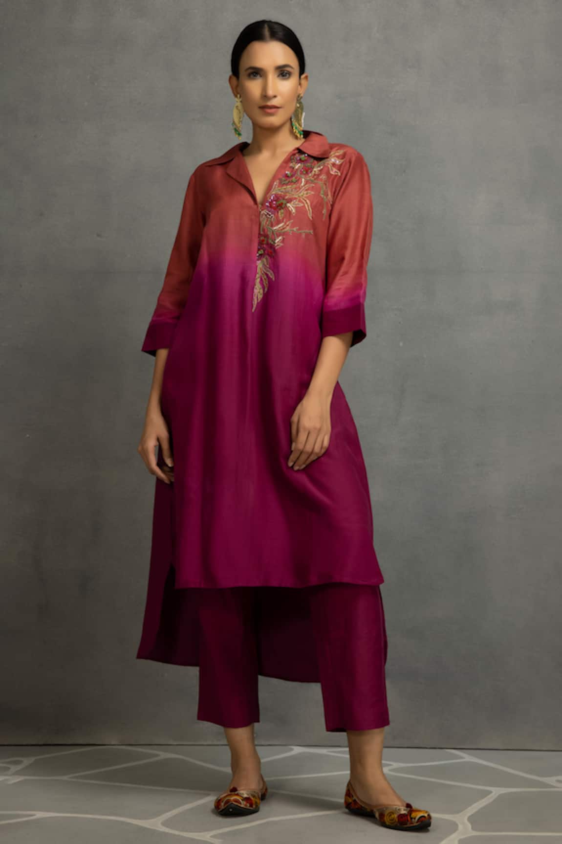 Kahani Lush Ombre Floral Embroidered Kurta & Pant Set